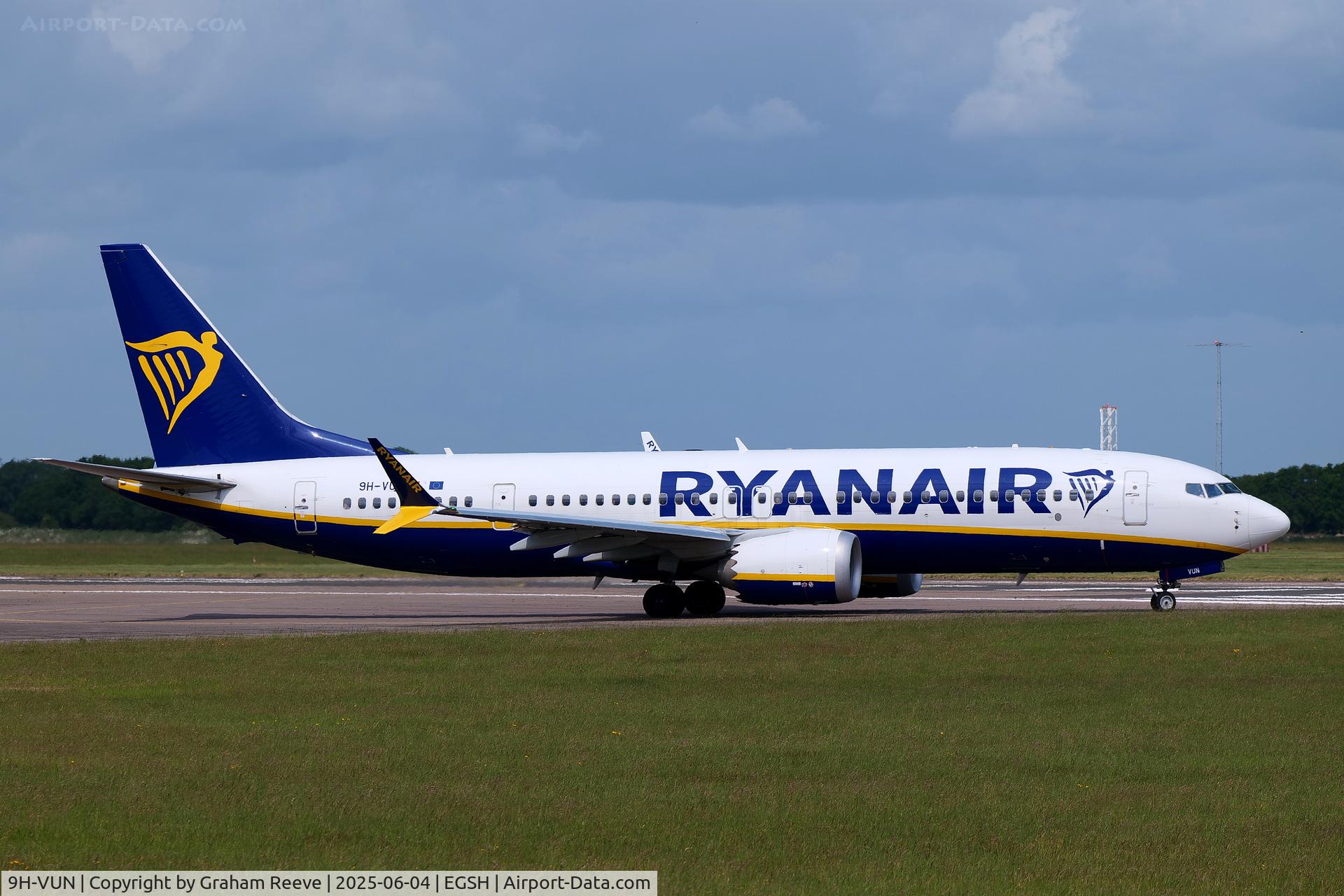 9H-VUN, 2021 Boeing 737-8-200 MAX C/N 65886, Departing from Norwich.
