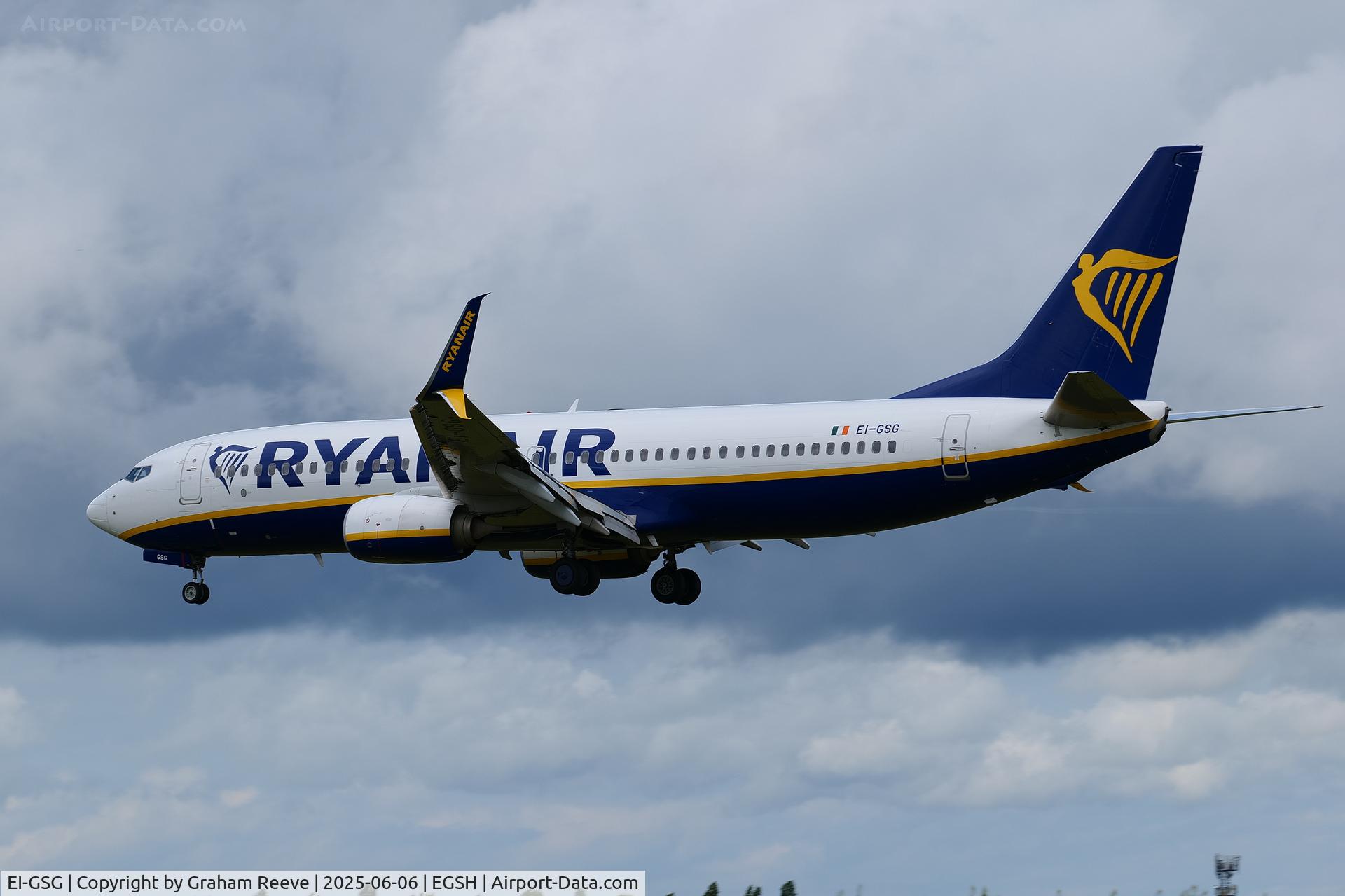 EI-GSG, 2018 Boeing 737-800 C/N 44849, Landing at Norwich.