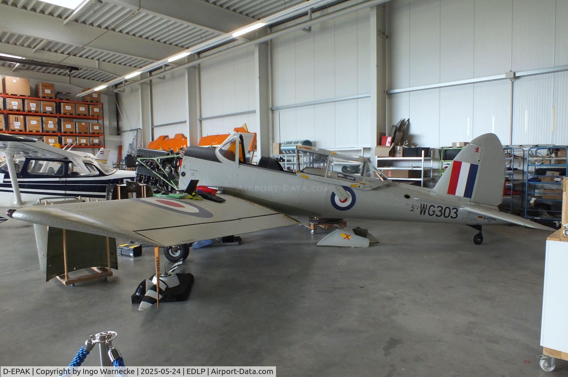 D-EPAK, 1951 De Havilland DHC-1 Chipmunk T.10 C/N C1/0328, De Havilland DHC-1 Chipmunk T10 (undergoing maintenance) at the 2025 Quax Hangartage / Hangardays at Paderborn Lippstadt airport