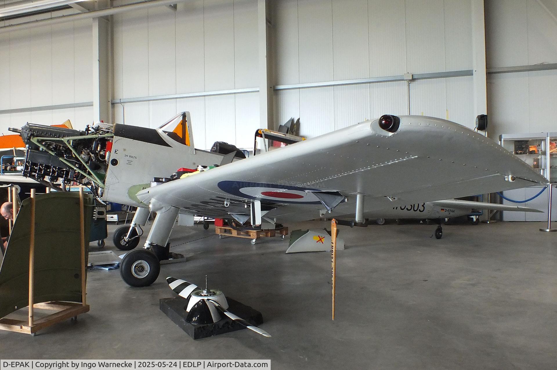 D-EPAK, 1951 De Havilland DHC-1 Chipmunk T.10 C/N C1/0328, De Havilland DHC-1 Chipmunk T10 (undergoing maintenance) at the 2025 Quax Hangartage / Hangardays at Paderborn Lippstadt airport