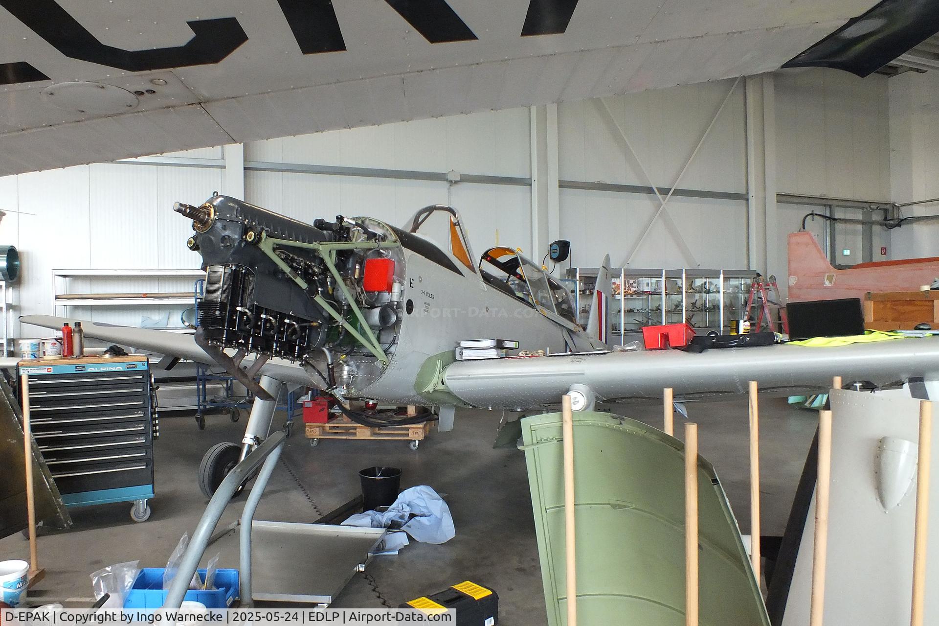 D-EPAK, 1951 De Havilland DHC-1 Chipmunk T.10 C/N C1/0328, De Havilland DHC-1 Chipmunk T10 (undergoing maintenance) at the 2025 Quax Hangartage / Hangardays at Paderborn Lippstadt airport