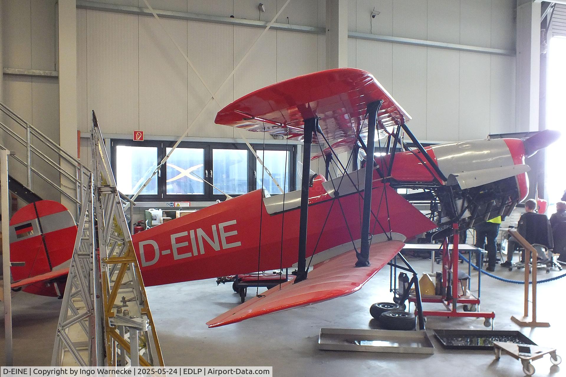 D-EINE, CASA 1-131E Jungmann C/N 2202, CASA 1.131E (E3B) (spanish license built Bücker Bü 131 Jungmann, undergoing maintenance) at the 2025 Quax Hangartage / Hangardays at Paderborn Lippstadt airport
