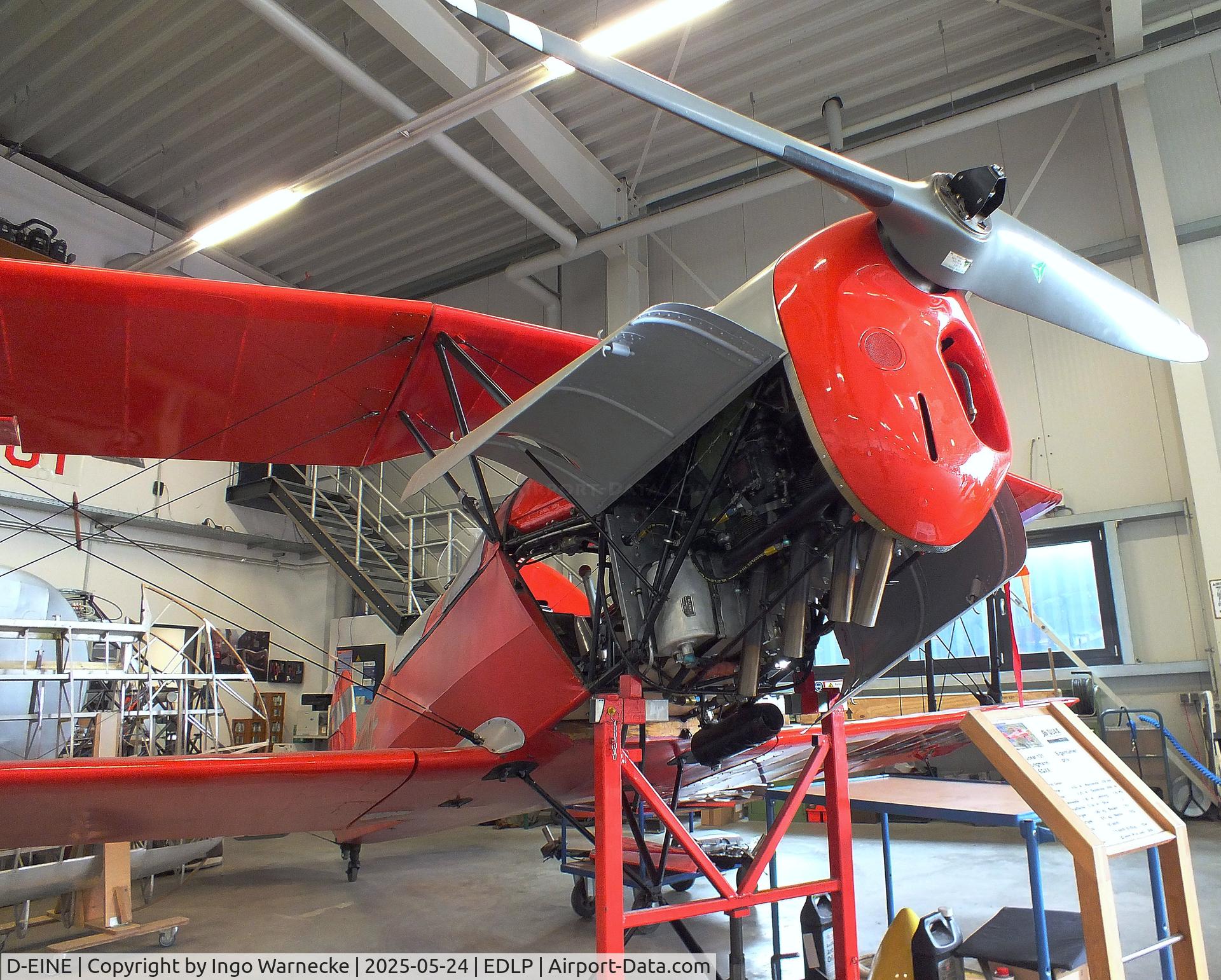 D-EINE, CASA 1-131E Jungmann C/N 2202, CASA 1.131E (E3B) (spanish license built Bücker Bü 131 Jungmann, undergoing maintenance) at the 2025 Quax Hangartage / Hangardays at Paderborn Lippstadt airport