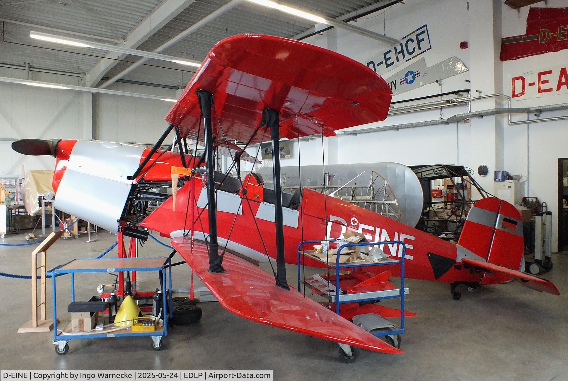 D-EINE, CASA 1-131E Jungmann C/N 2202, CASA 1.131E (E3B) (spanish license built Bücker Bü 131 Jungmann, undergoing maintenance) at the 2025 Quax Hangartage / Hangardays at Paderborn Lippstadt airport