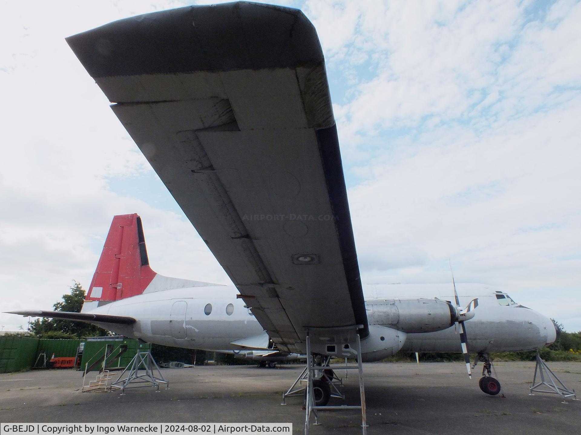 G-BEJD, 1961 Hawker Siddeley 748-105 Sr 1 C/N 1543, Hawker Siddeley 748-105 Srs1 being restored at the Speke Aerodrome Heritage Group Collection, behind the old terminal of Speke Airport, Liverpool