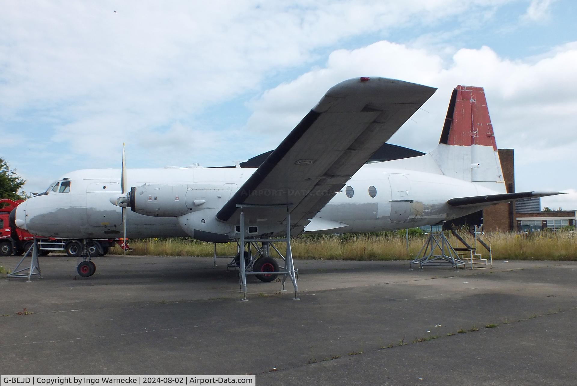 G-BEJD, 1961 Hawker Siddeley 748-105 Sr 1 C/N 1543, Hawker Siddeley 748-105 Srs1 being restored at the Speke Aerodrome Heritage Group Collection, behind the old terminal of Speke Airport, Liverpool