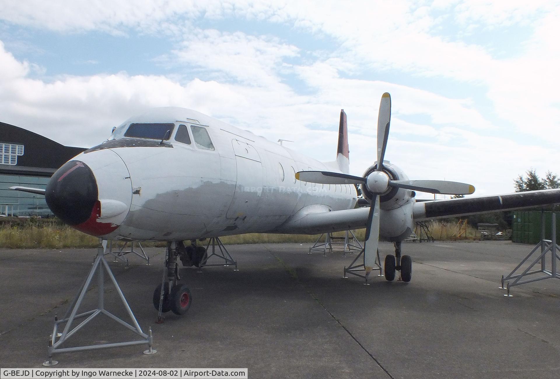G-BEJD, 1961 Hawker Siddeley 748-105 Sr 1 C/N 1543, Hawker Siddeley 748-105 Srs1 being restored at the Speke Aerodrome Heritage Group Collection, behind the old terminal of Speke Airport, Liverpool