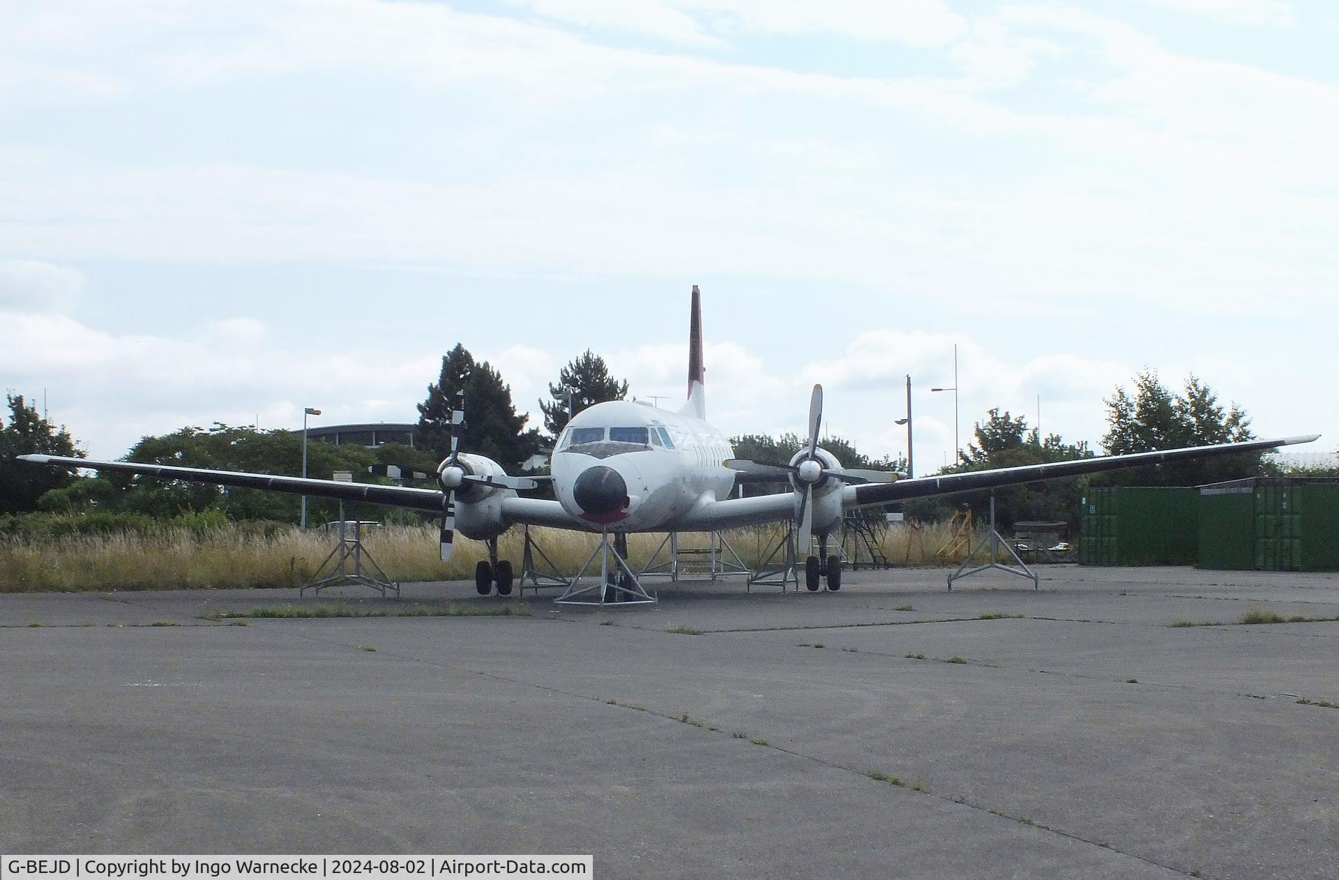 G-BEJD, 1961 Hawker Siddeley 748-105 Sr 1 C/N 1543, Hawker Siddeley 748-105 Srs1 being restored at the Speke Aerodrome Heritage Group Collection, behind the old terminal of Speke Airport, Liverpool