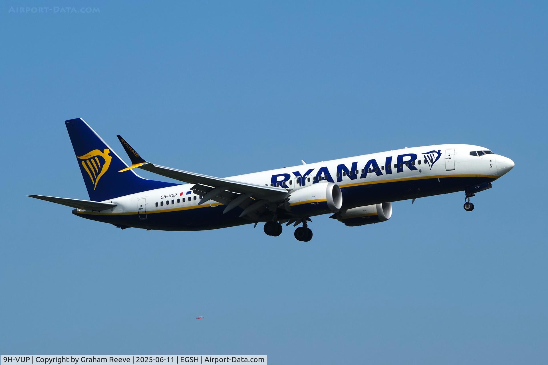 9H-VUP, 2021 Boeing 737-8-200 MAX C/N 62334, Landing at Norwich.