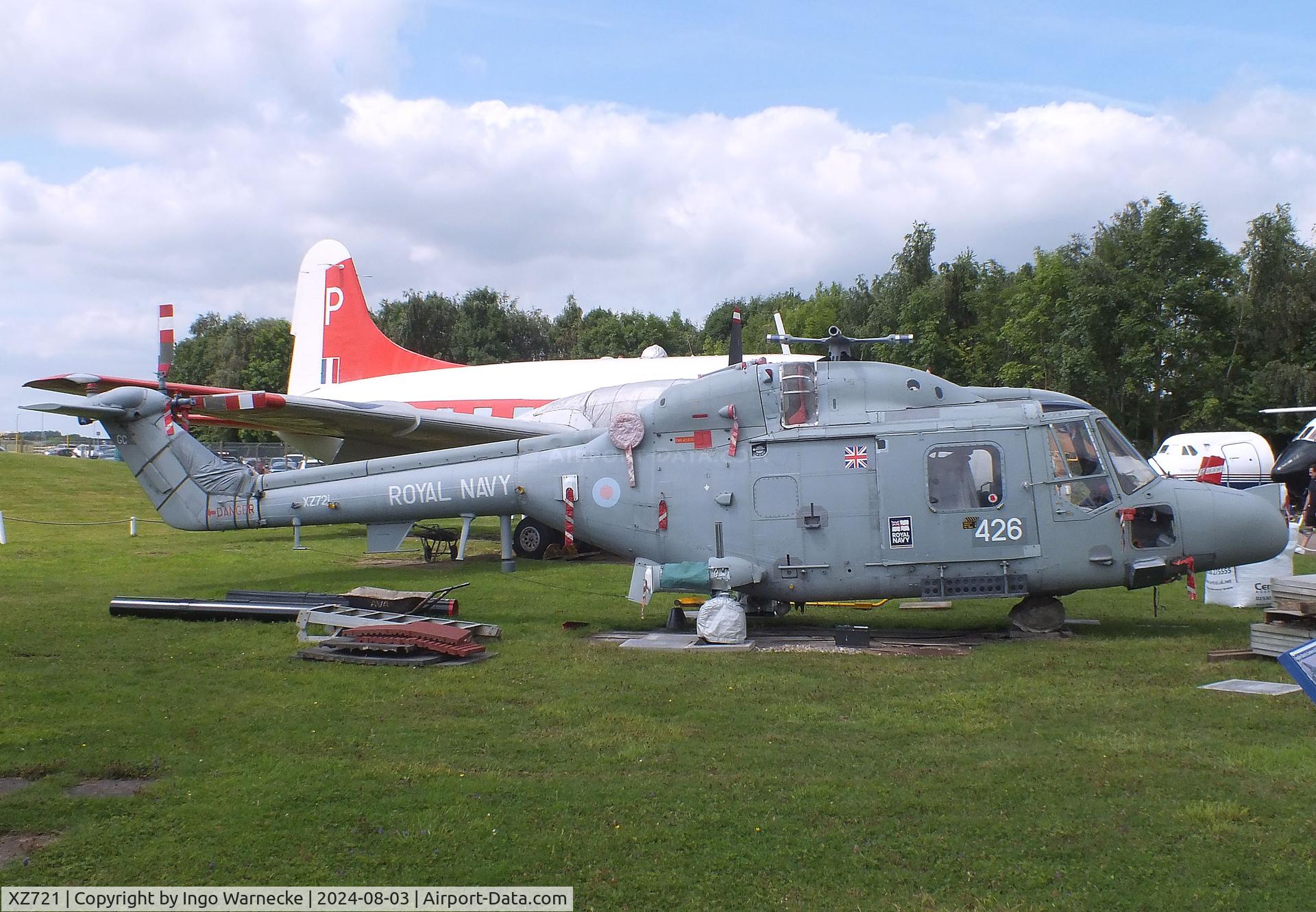 XZ721, 1980 Westland Lynx HAS.3 C/N 176, Westland Lynx HAS3 (minus rotor blades) at the East Midlands Aeropark, Castle Donington