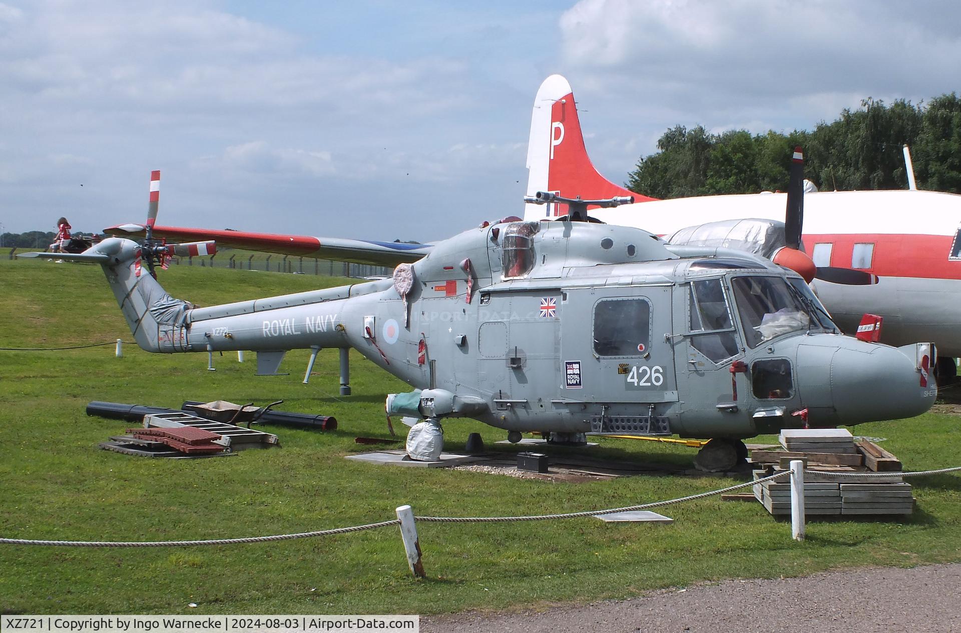 XZ721, 1980 Westland Lynx HAS.3 C/N 176, Westland Lynx HAS3 (minus rotor blades) at the East Midlands Aeropark, Castle Donington
