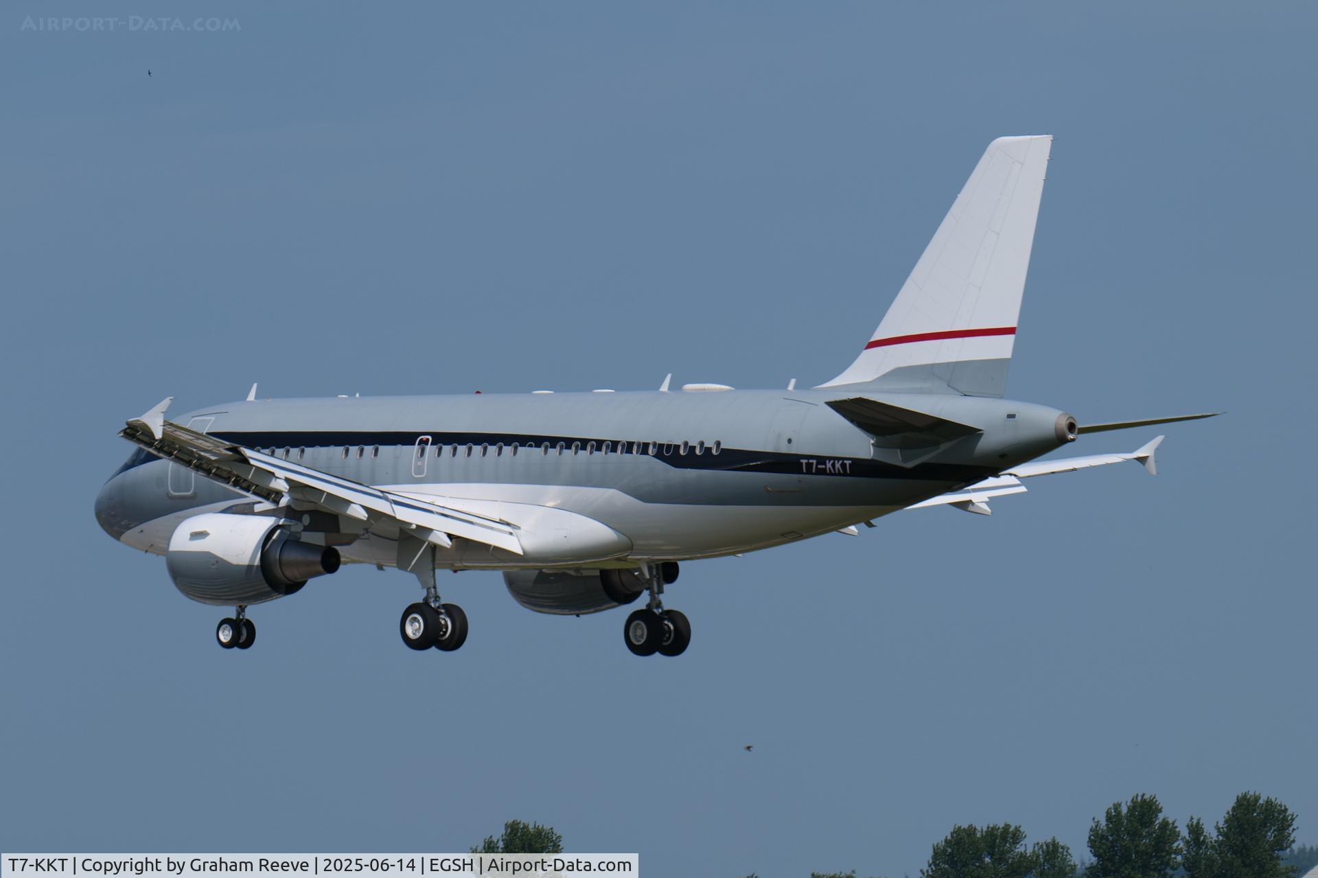 T7-KKT, 2007 Airbus A319-115X(CJ) C/N 3133, Landing at Norwich.