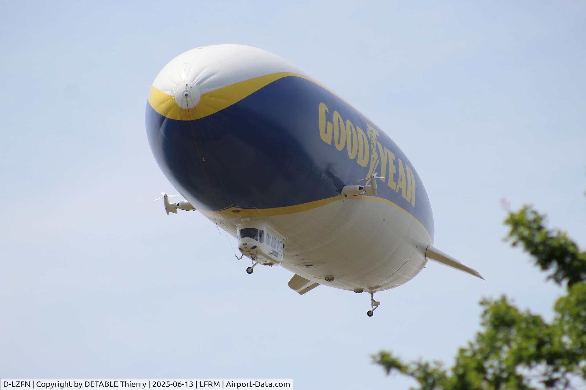 D-LZFN, 1997 Zeppelin LZ N07-100 C/N 001, The ZEPPELIN NT07 for GOODYEAR, 24H Le Mans 2025. The airship is based for the race in a field at RUAUDIN.