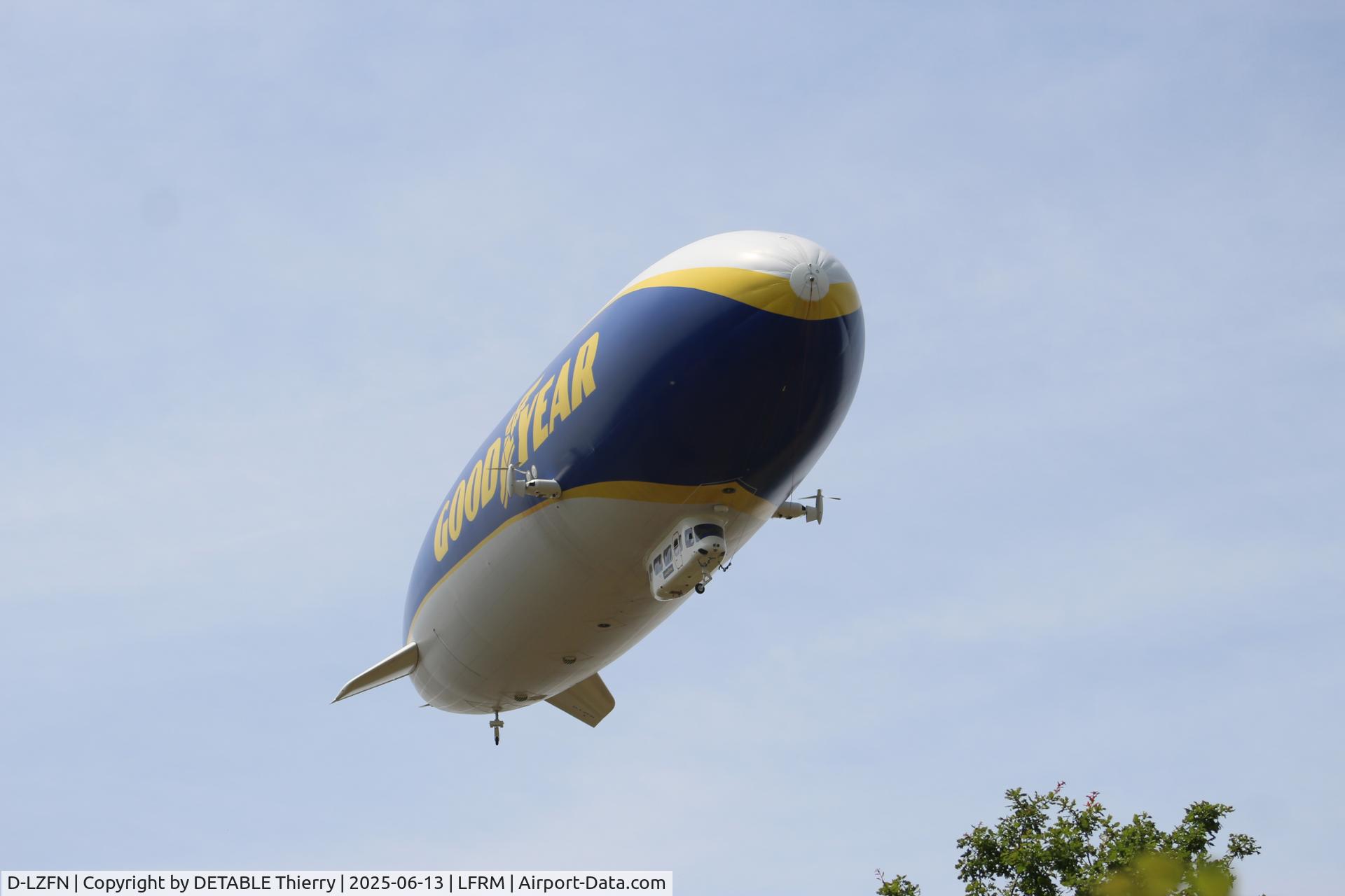 D-LZFN, 1997 Zeppelin LZ N07-100 C/N 001, The ZEPPELIN NT07 for GOODYEAR, 24H Le Mans 2025. The airship is based for the race in a field at RUAUDIN.