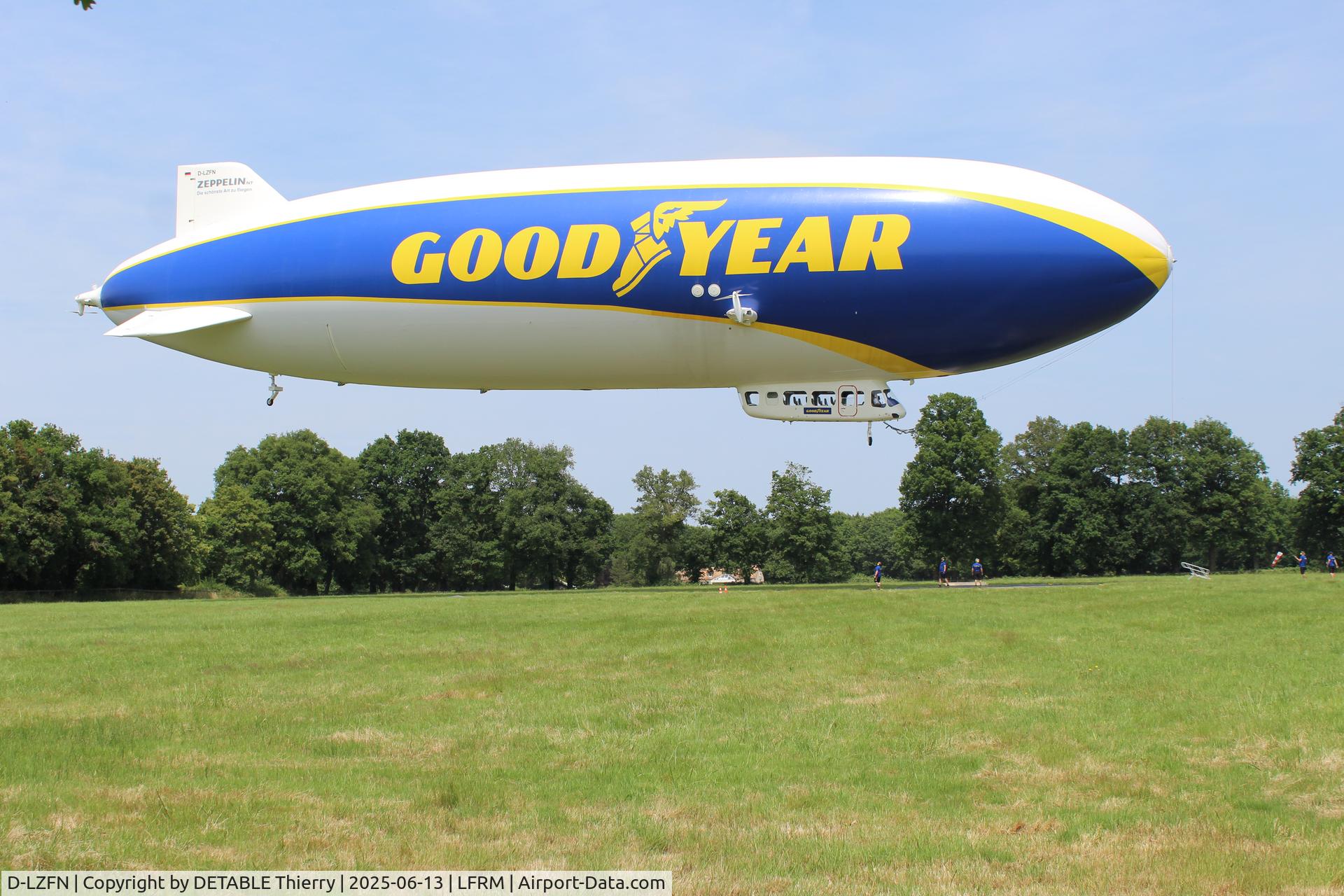 D-LZFN, 1997 Zeppelin LZ N07-100 C/N 001, The ZEPPELIN NT07 for GOODYEAR, 24H Le Mans 2025. The airship is based for the race in a field at RUAUDIN.