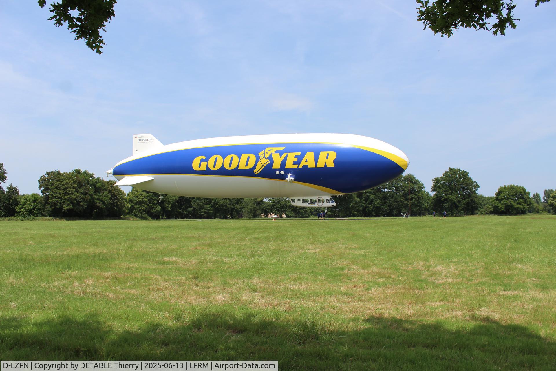 D-LZFN, 1997 Zeppelin LZ N07-100 C/N 001, The ZEPPELIN NT07 for GOODYEAR, 24H Le Mans 2025. The airship is based for the race in a field at RUAUDIN.