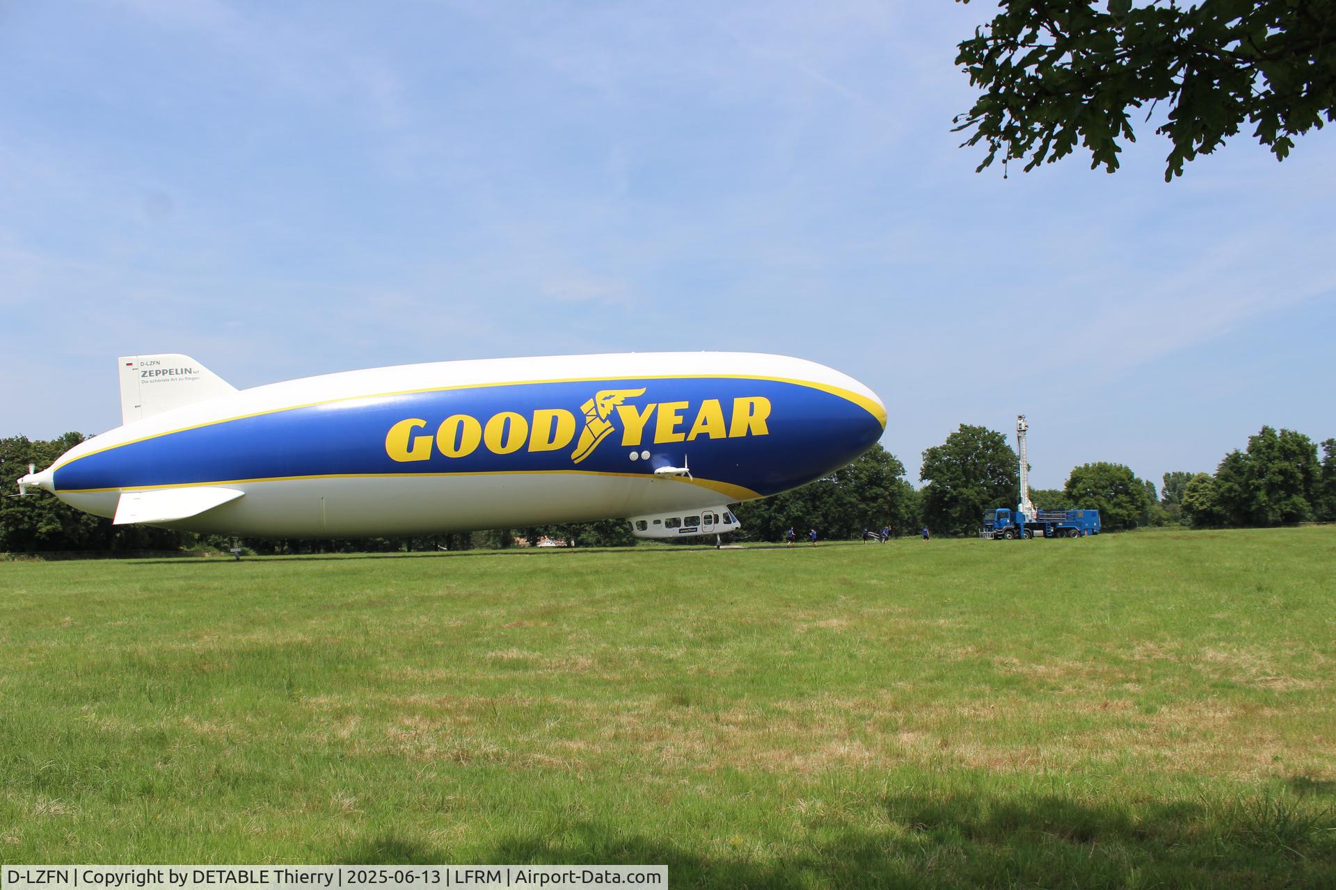 D-LZFN, 1997 Zeppelin LZ N07-100 C/N 001, The ZEPPELIN NT07 for GOODYEAR, 24H Le Mans 2025. The airship is based for the race in a field at RUAUDIN.