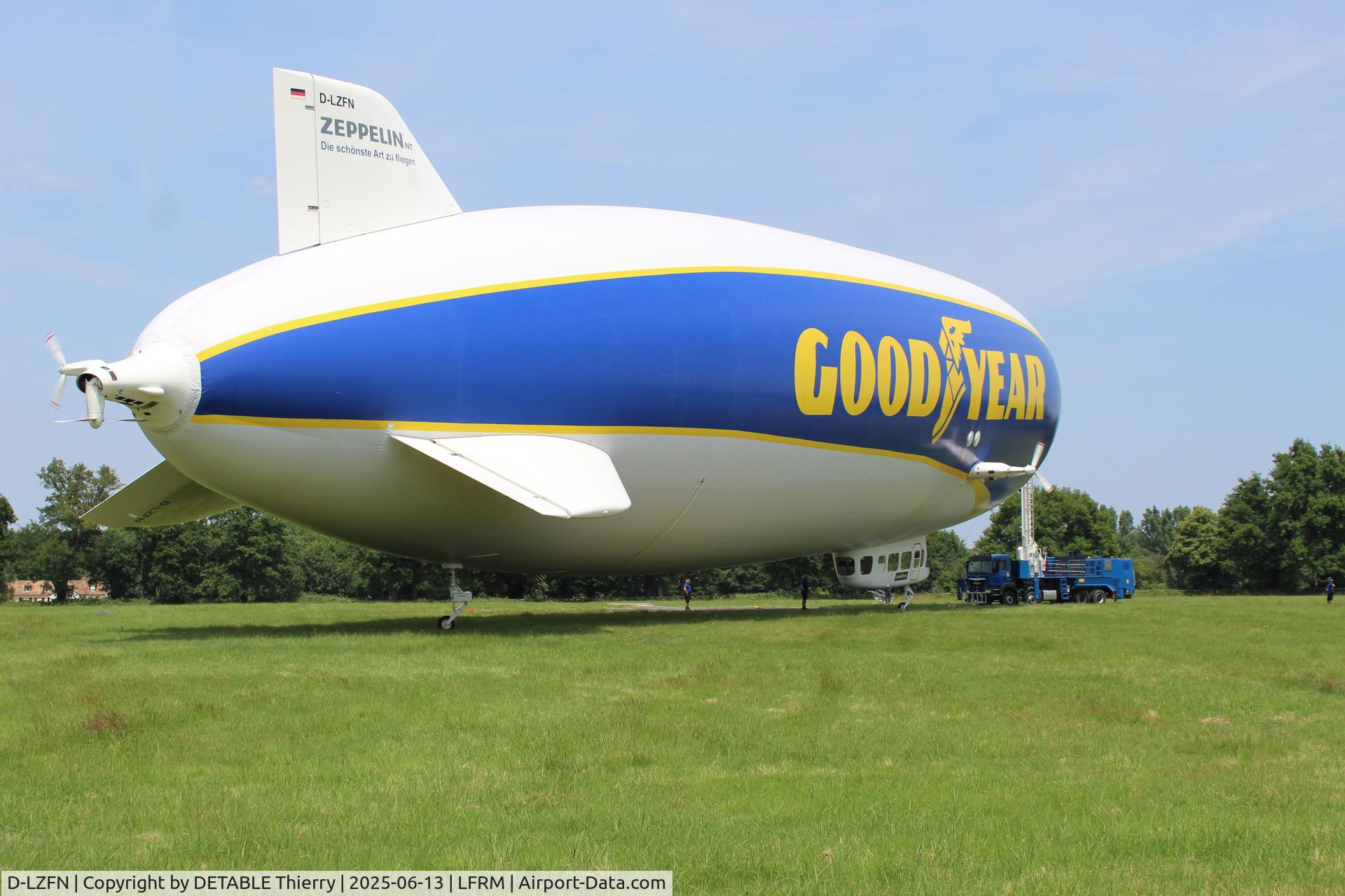 D-LZFN, 1997 Zeppelin LZ N07-100 C/N 001, The ZEPPELIN NT07 for GOODYEAR, 24H Le Mans 2025. The airship is based for the race in a field at RUAUDIN.