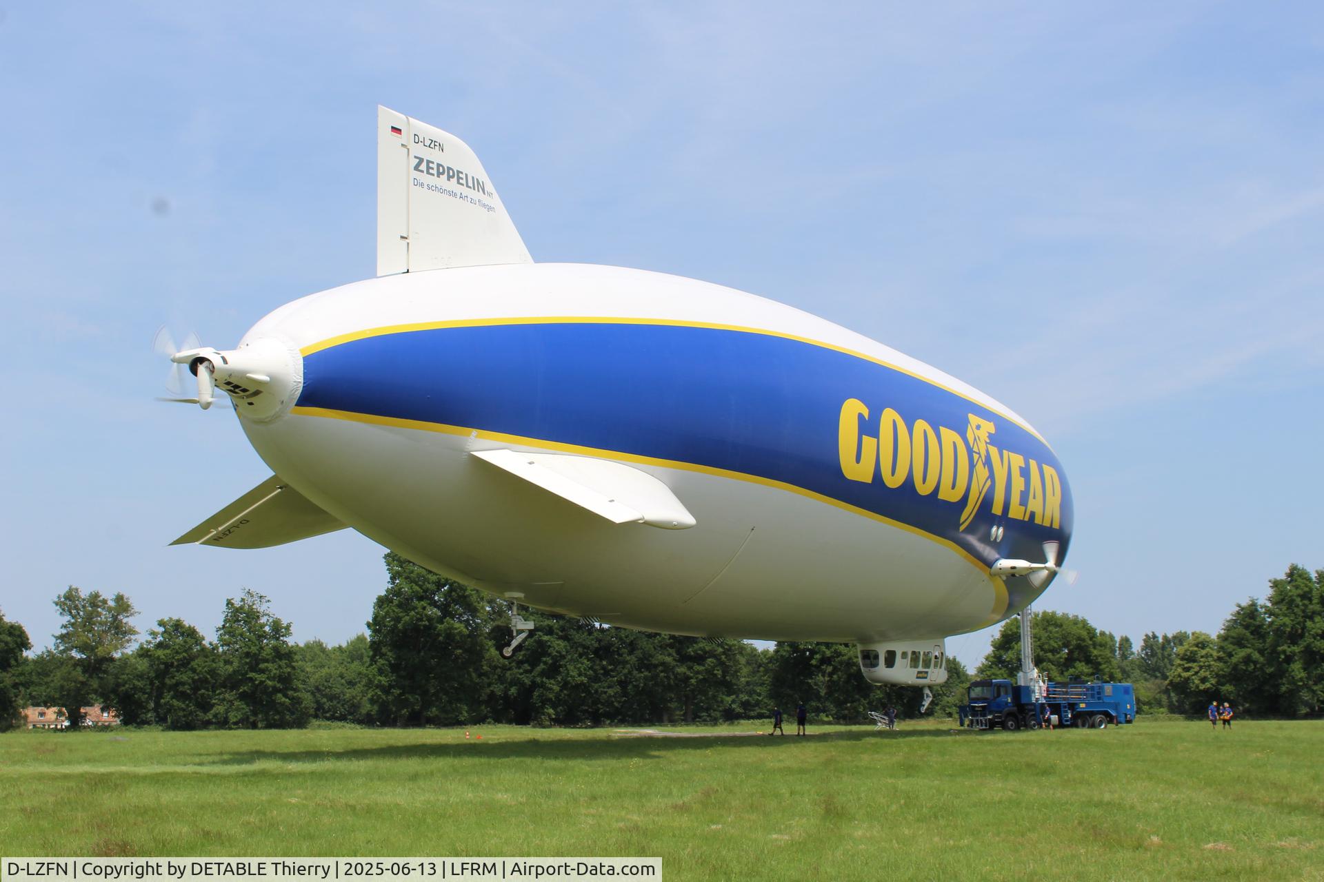 D-LZFN, 1997 Zeppelin LZ N07-100 C/N 001, The ZEPPELIN NT07 for GOODYEAR, 24H Le Mans 2025. The airship is based for the race in a field at RUAUDIN.
