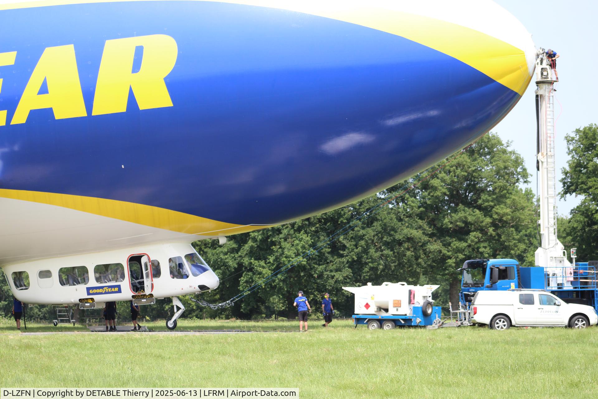 D-LZFN, 1997 Zeppelin LZ N07-100 C/N 001, The ZEPPELIN NT07 for GOODYEAR, 24H Le Mans 2025. The airship is based for the race in a field at RUAUDIN.