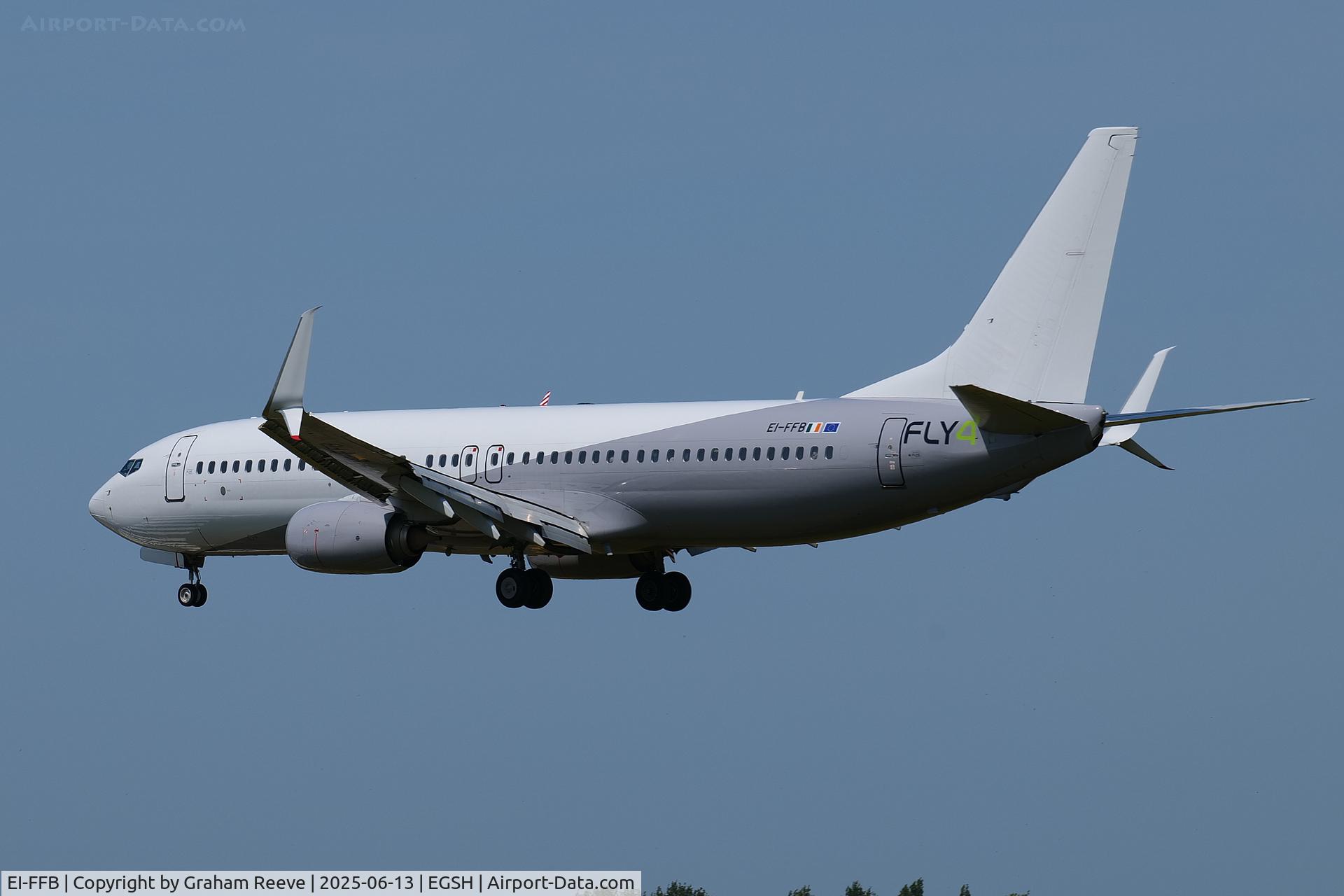 EI-FFB, 2012 Boeing B-737-8K5(W) C/N 37243, Landing at Norwich.