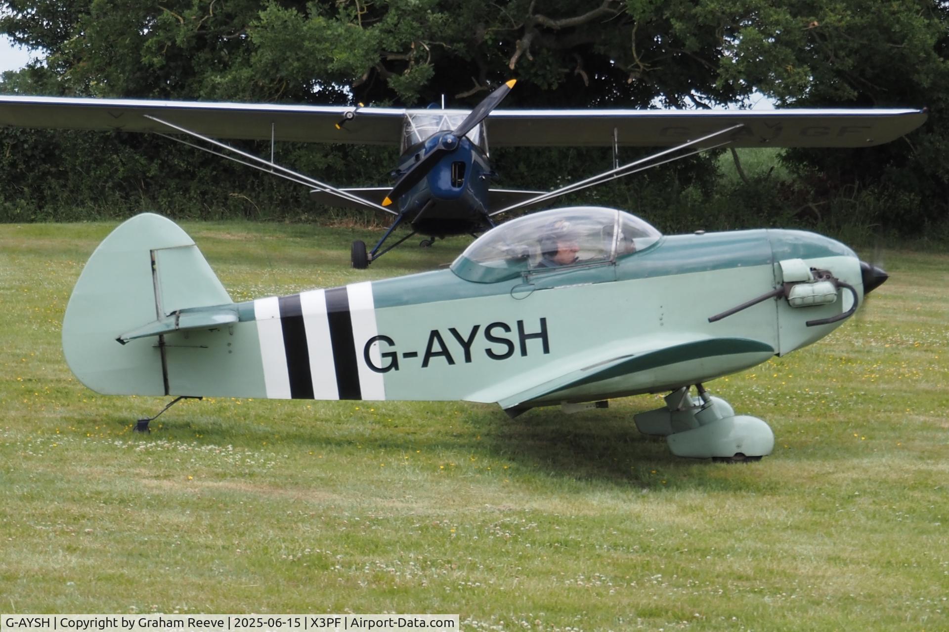 G-AYSH, 1973 Taylor Monoplane C/N PFA 1413, Just landed at Priory Farm.