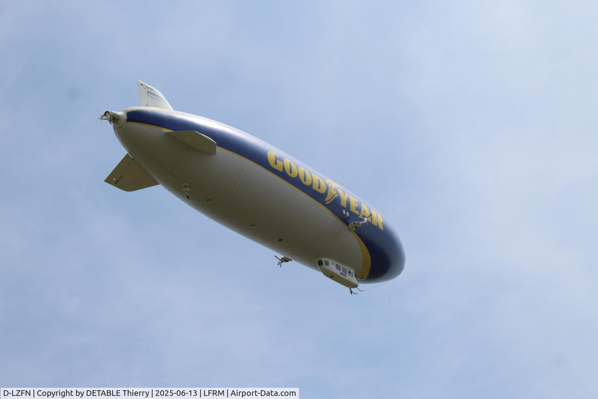 D-LZFN, 1997 Zeppelin LZ N07-100 C/N 001, The ZEPPELIN NT07 for GOODYEAR, 24H Le Mans 2025. The airship is based for the race in a field at RUAUDIN.
