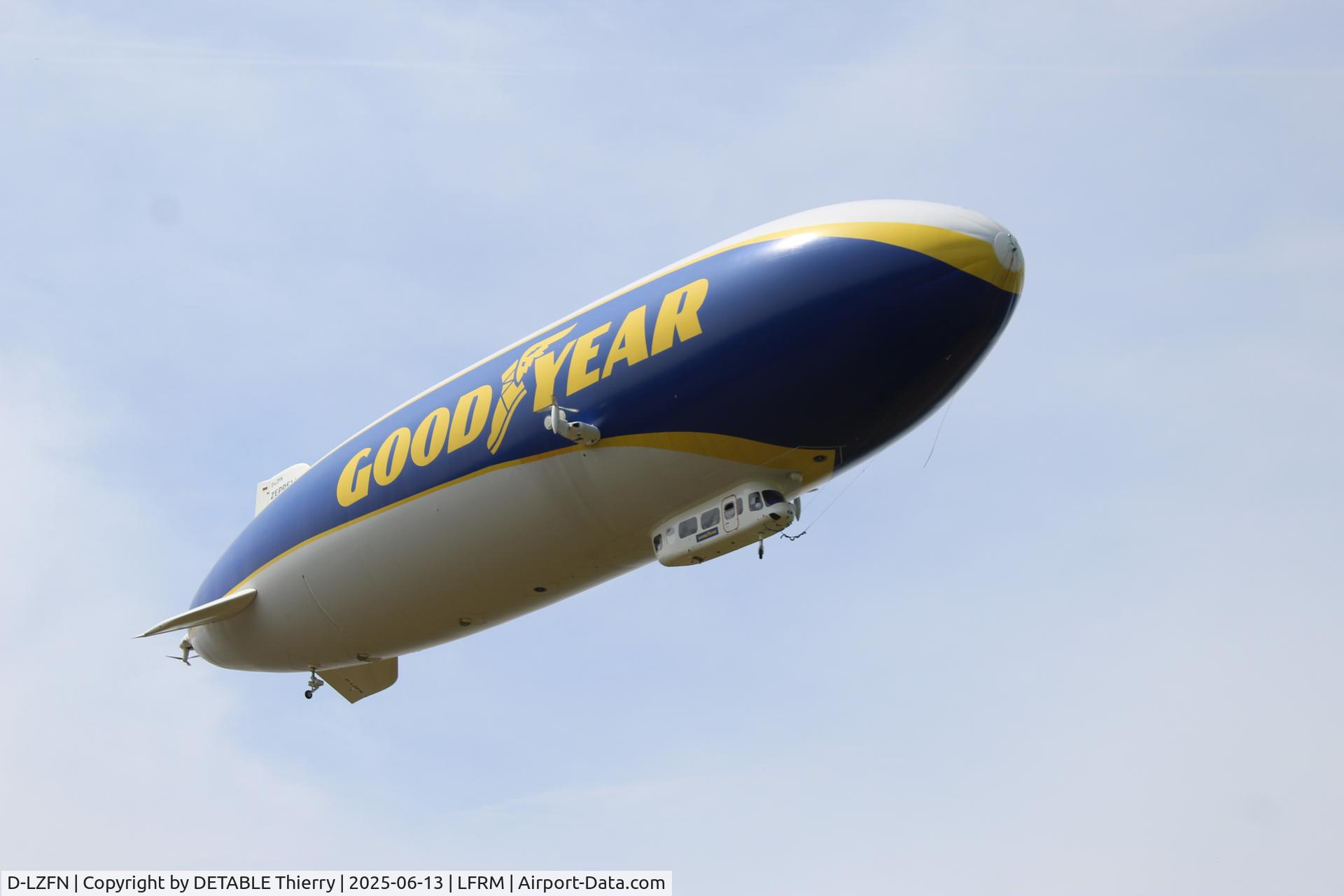 D-LZFN, 1997 Zeppelin LZ N07-100 C/N 001, The ZEPPELIN NT07 for GOODYEAR, 24H Le Mans 2025. The airship is based for the race in a field at RUAUDIN.