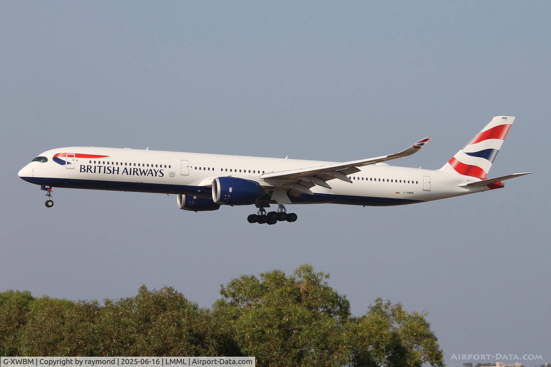 G-XWBM, Airbus A350-1041 C/N 563, Airbus A350-1041 reg G-XWBM of British Airways on final approach for RW31 in Malta. Aircraft proceeded to LT Malta for maintenance.