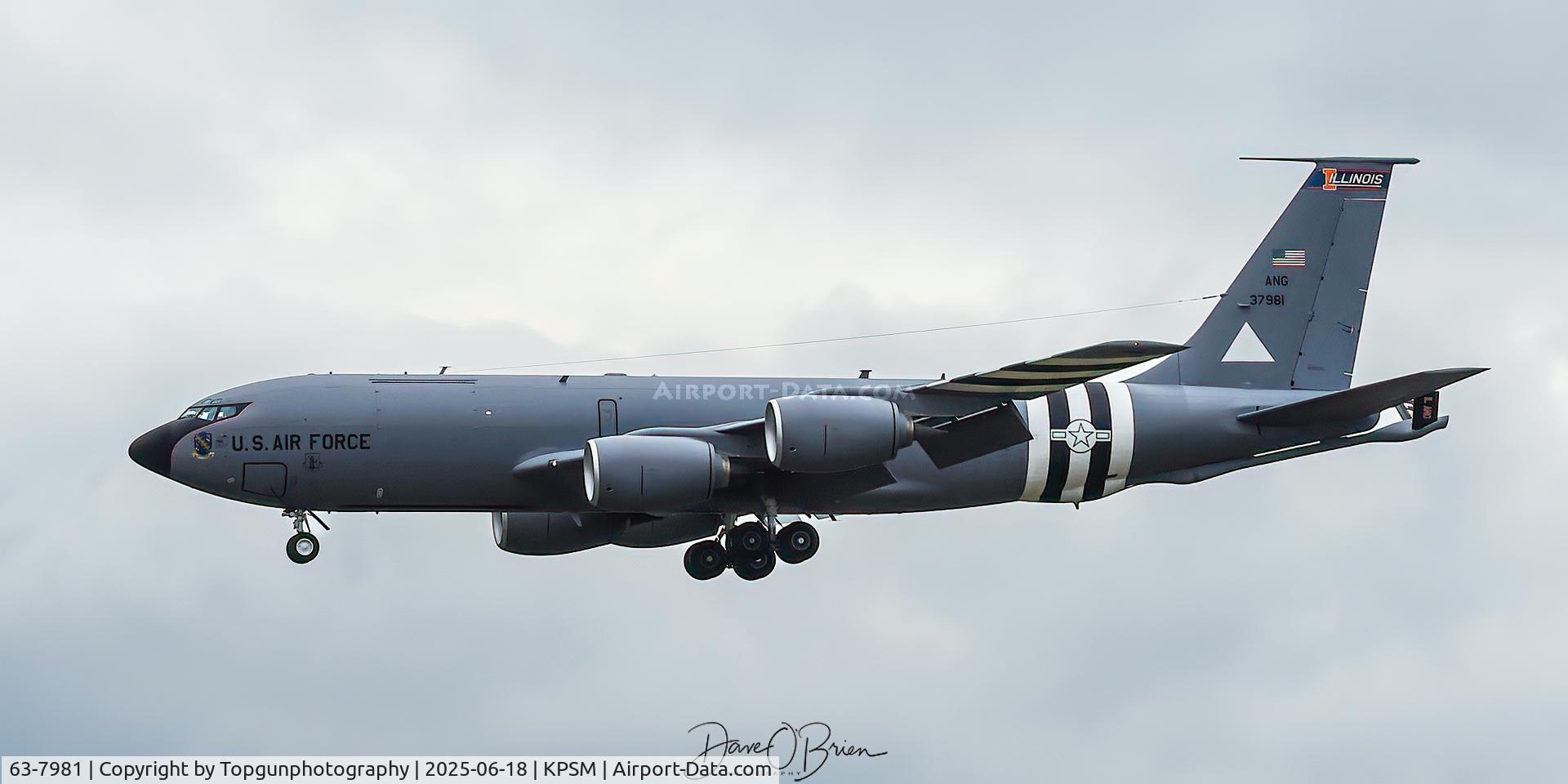 63-7981, 1963 Boeing KC-135R Stratotanker C/N 18598, GOLD12 returning after dragging F-22's to Europe sporting D Day stripes