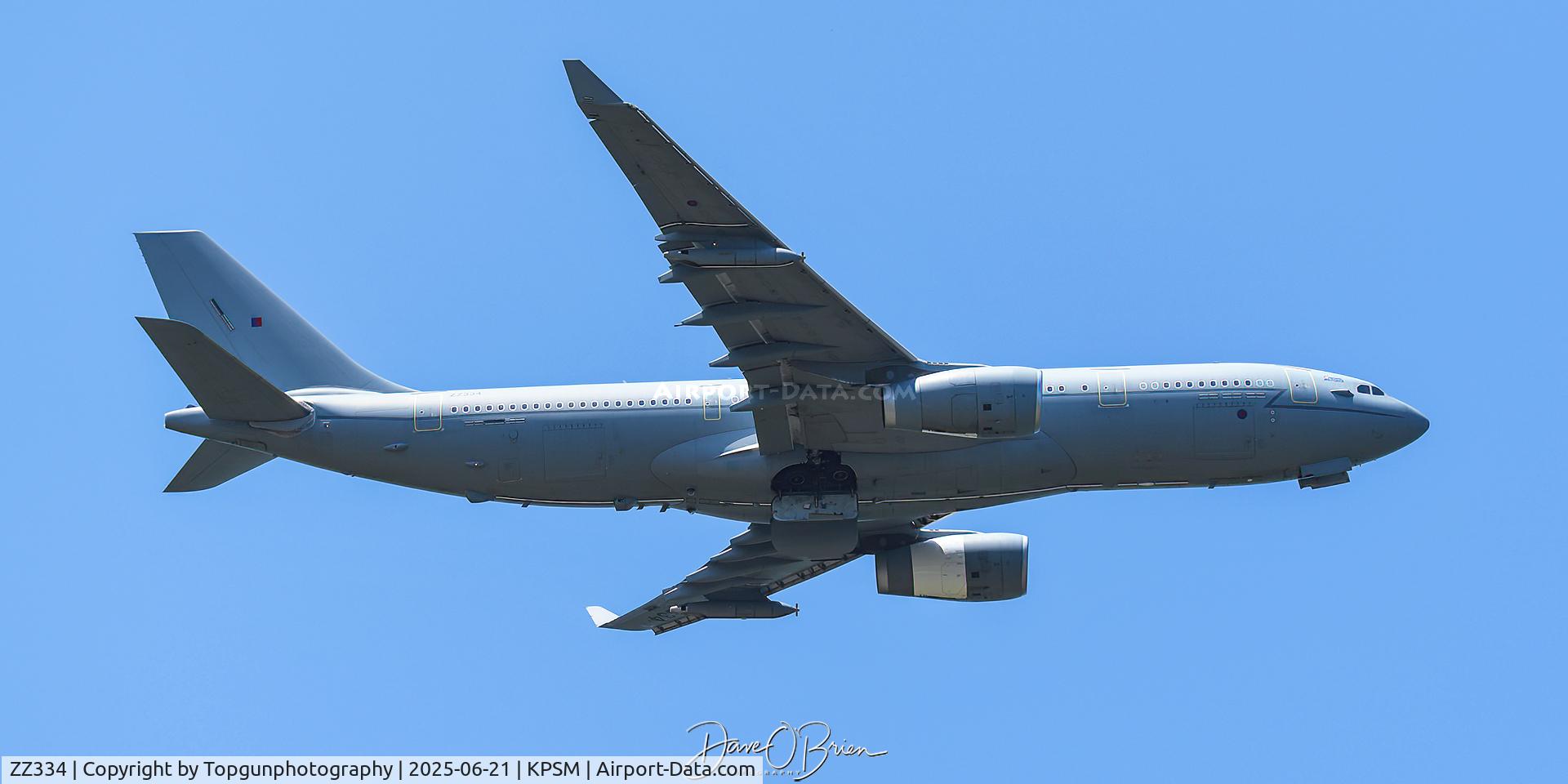 ZZ334, 2009 Airbus KC3 Voyager (A330-243MRTT) C/N 1033, ASCOT9108 departing KPSM back home