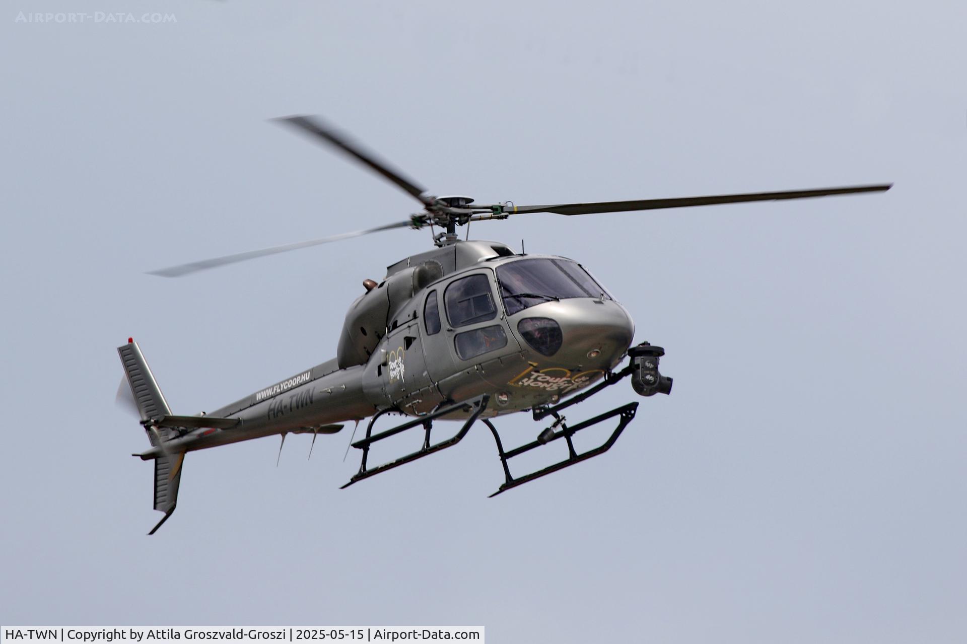 HA-TWN, 1997 Aerospatiale AS-355F-2 Ecureuil 2 C/N 5614, In the airspace of Veszprém city, Hungary. The Tour de Hongrie, TV broadcast helicopter