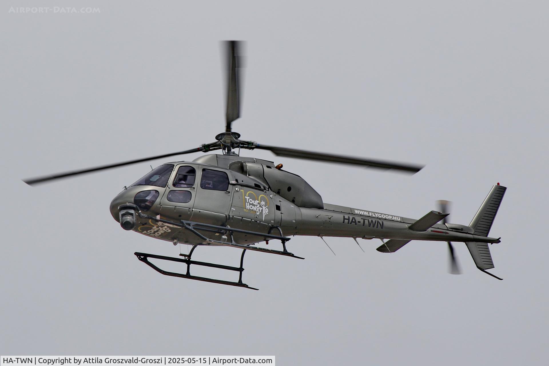 HA-TWN, 1997 Aerospatiale AS-355F-2 Ecureuil 2 C/N 5614, In the airspace of Veszprém city, Hungary. The Tour de Hongrie, TV broadcast helicopter
