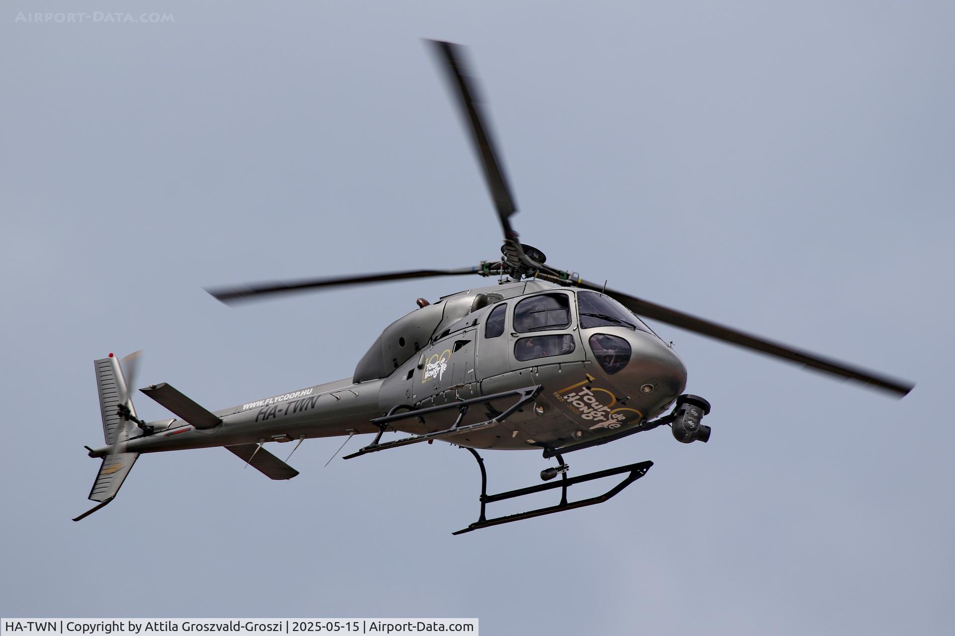HA-TWN, 1997 Aerospatiale AS-355F-2 Ecureuil 2 C/N 5614, In the airspace of Veszprém city, Hungary. The Tour de Hongrie, TV broadcast helicopter