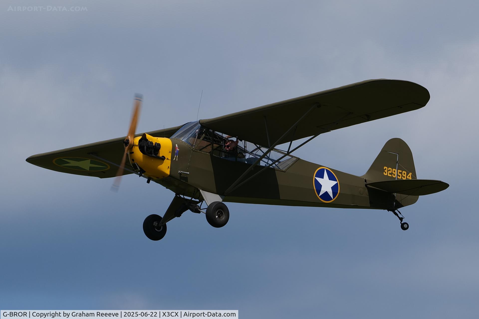 G-BROR, 1943 Piper L-4H Grasshopper (J3C-65D) C/N 10885, Departing from Northrepps.
