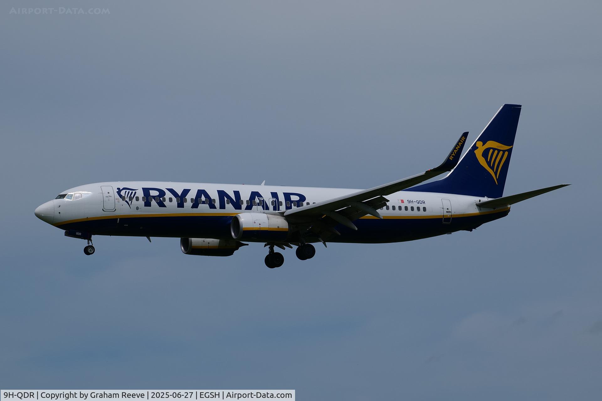 9H-QDR, 2016 Boeing 737-8AS C/N 44767, Landing at Norwich.