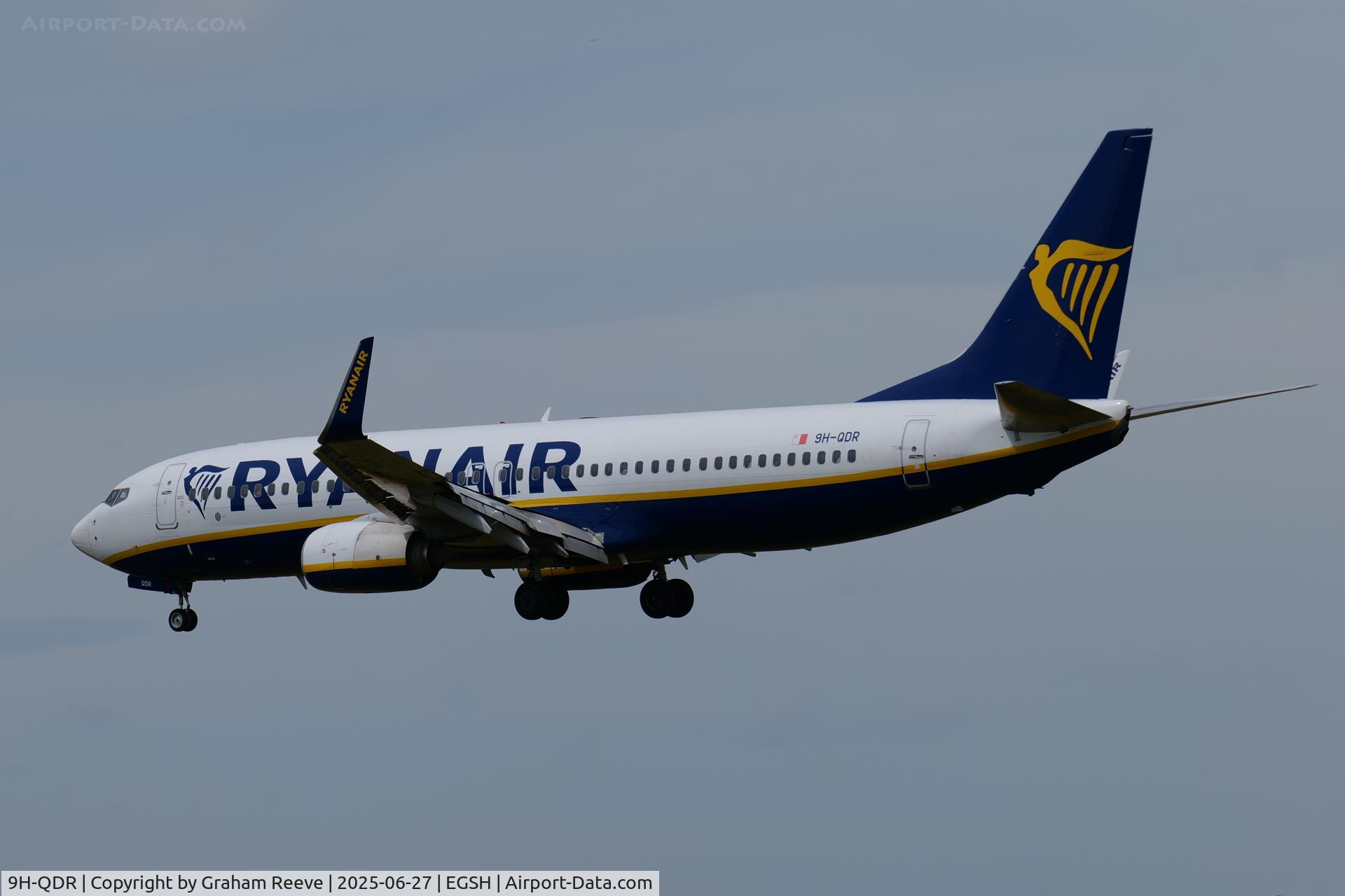 9H-QDR, 2016 Boeing 737-8AS C/N 44767, Landing at Norwich.