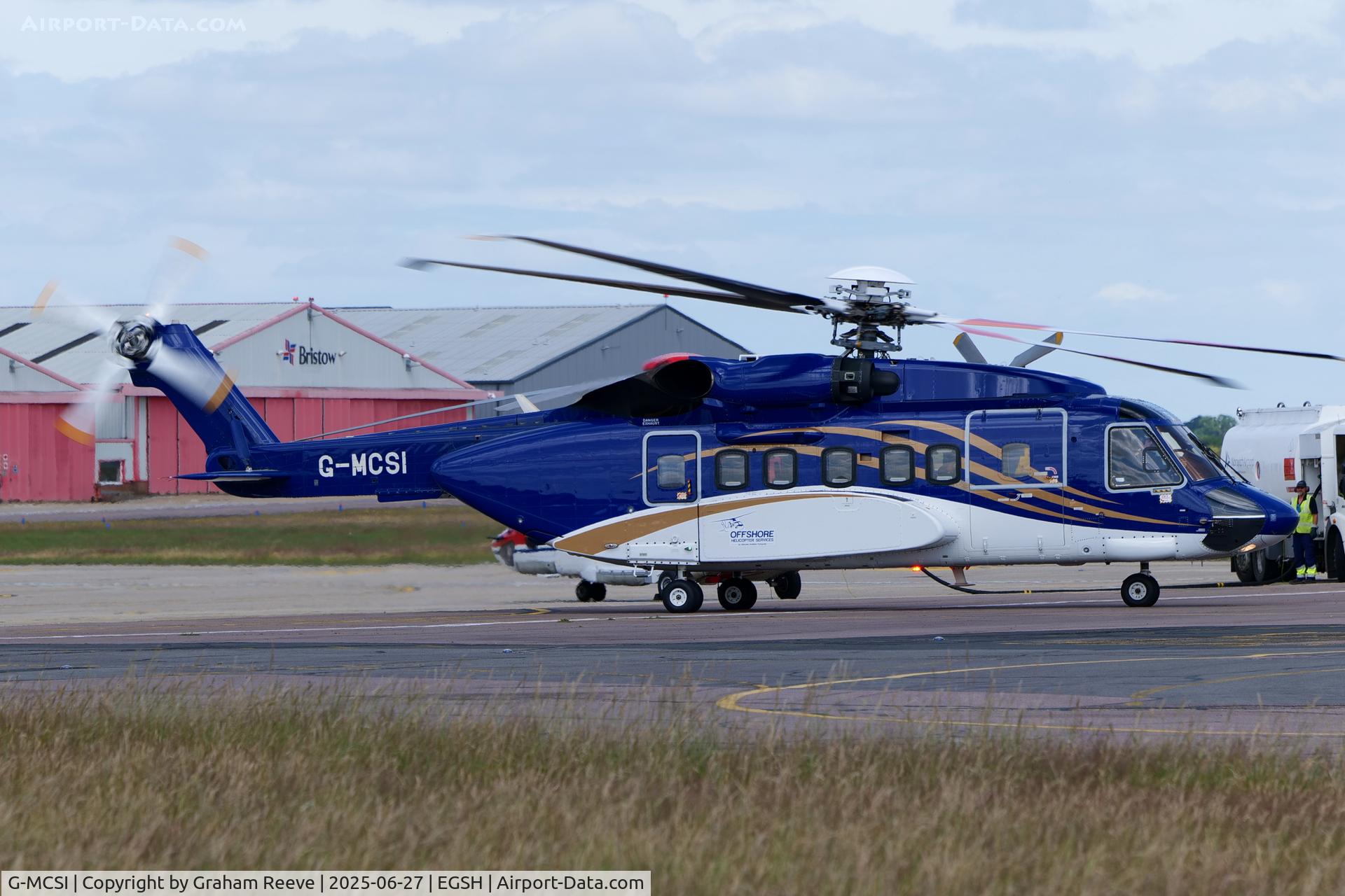G-MCSI, 2017 Sikorsky S-92A C/N 920304, Departing from Norwich.