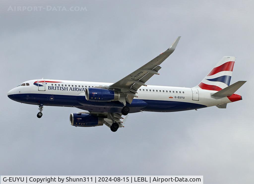 G-EUYU, 2014 Airbus A320-232 C/N 6028, Landing rwy 24R with blended sharklets