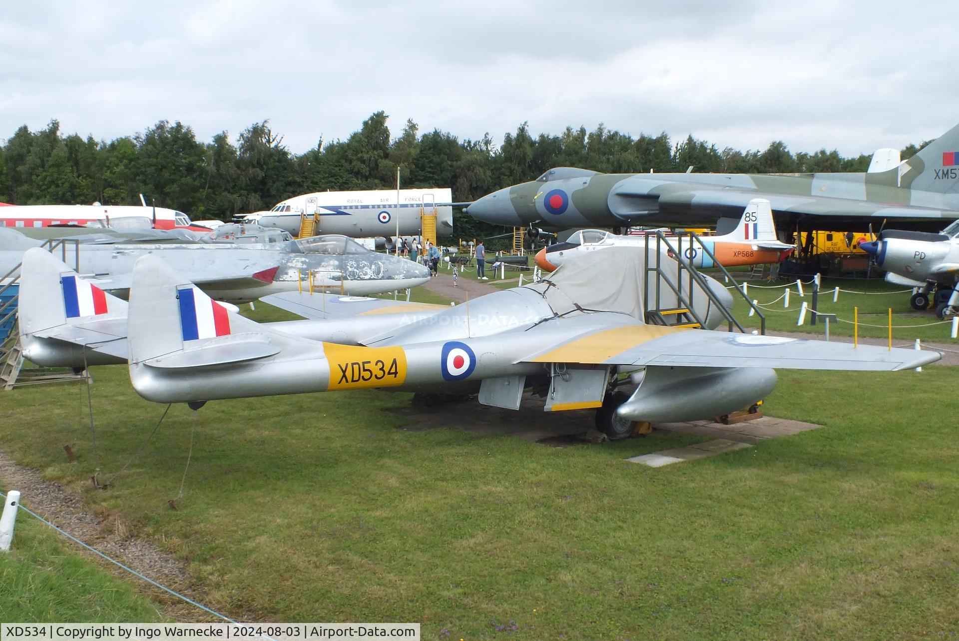 XD534, 1954 De Havilland Vampire T11 C/N 15279, De Havilland D.H.115 Vampire T11 at the East Midlands Aeropark, Castle Donington