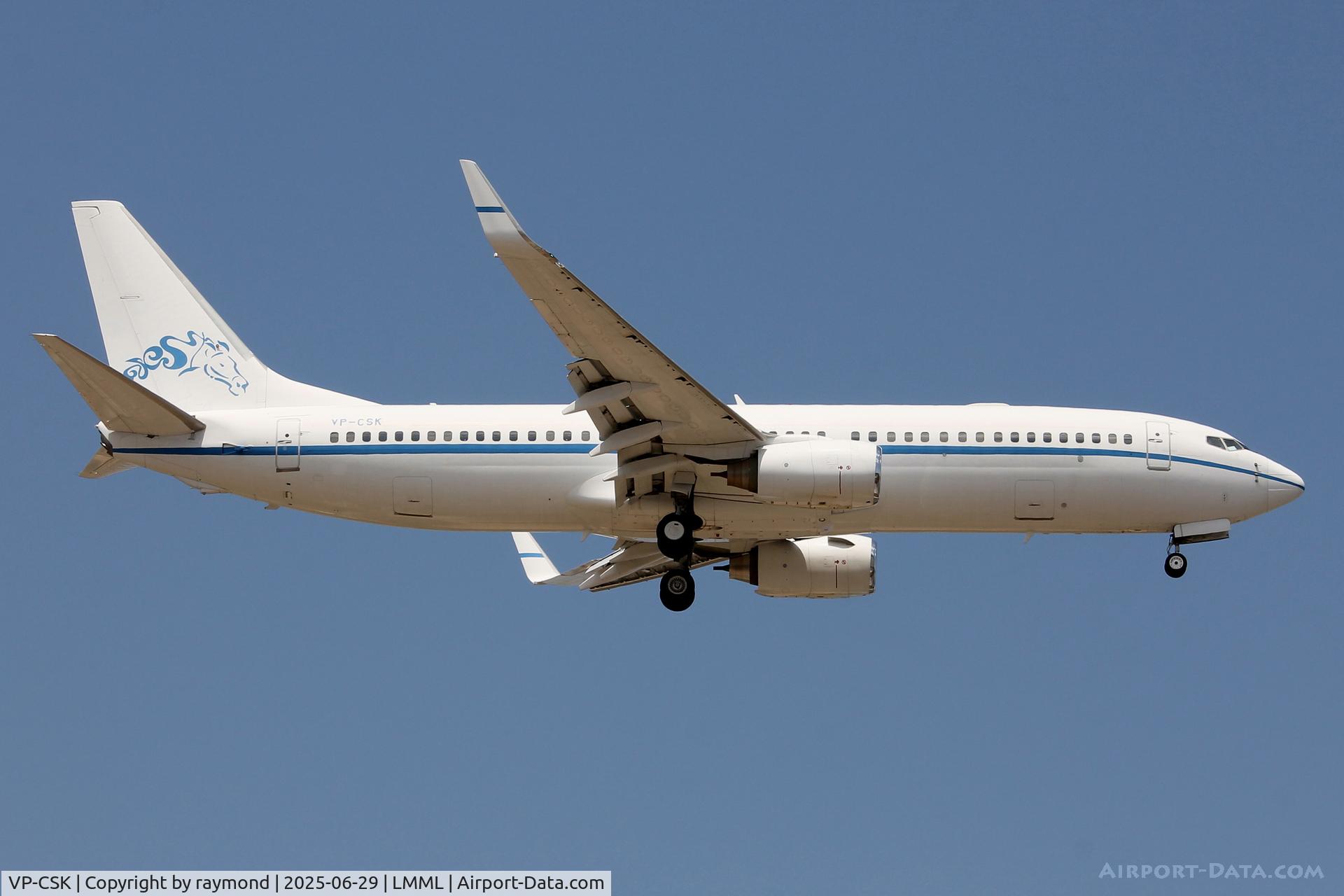 VP-CSK, 2005 Boeing 737-8GG C/N 34620, Boeing 737-800 reg VP-CSK of Sky Prime Aviation on final approach for RW13 landing in Malta.