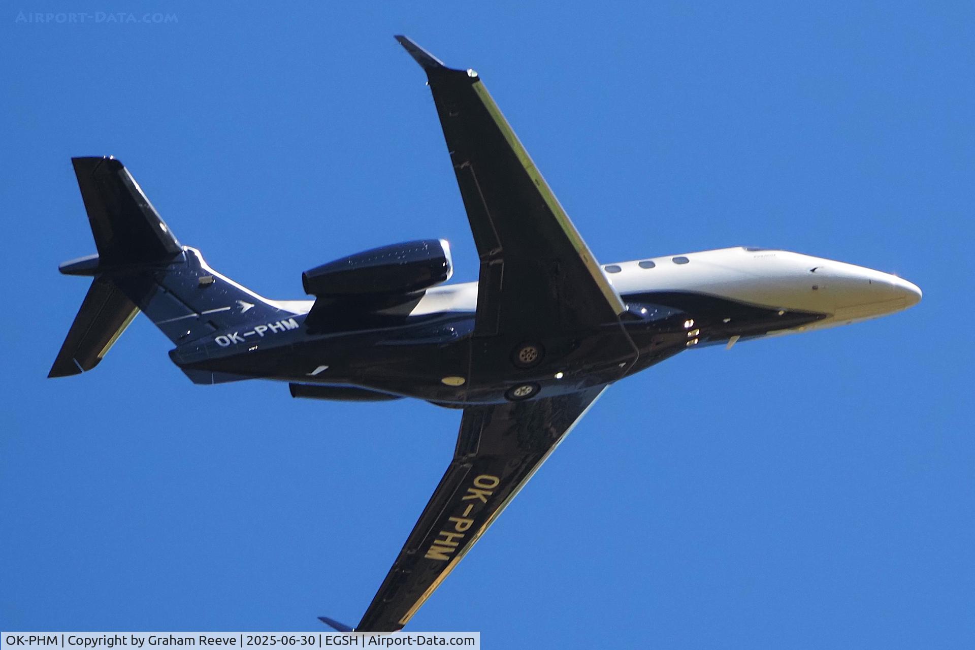 OK-PHM, 2018 Embraer EMB-505 Phenom 300 C/N 50500445, Departing from Norwich.