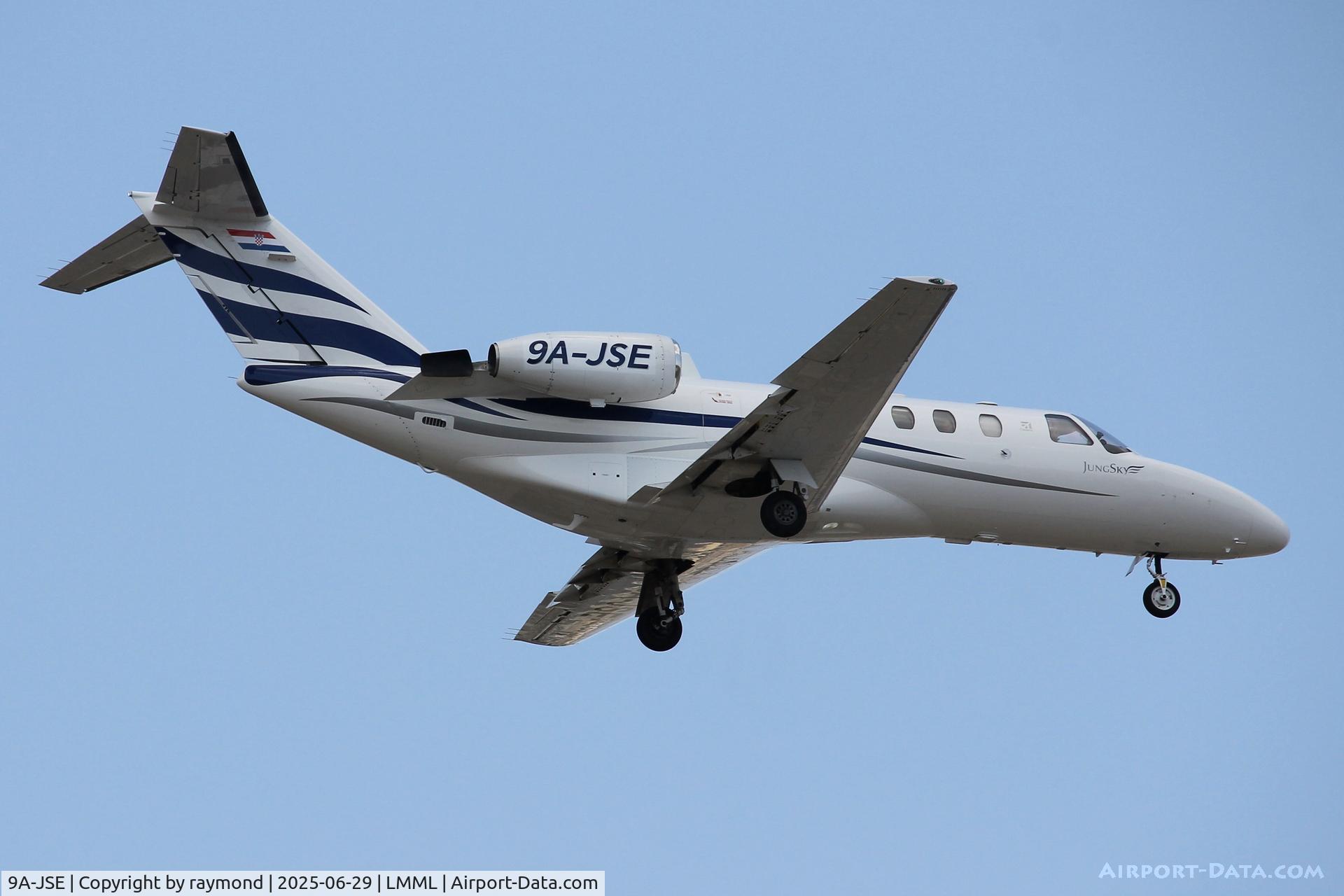 9A-JSE, 2002 Cessna 525A CitationJet CJ2 C/N 525A-0108, Cessna 525A CitationJet CJ2 reg 9A-JSE of JunkSky Aviation on final approach RW13 in Malta.