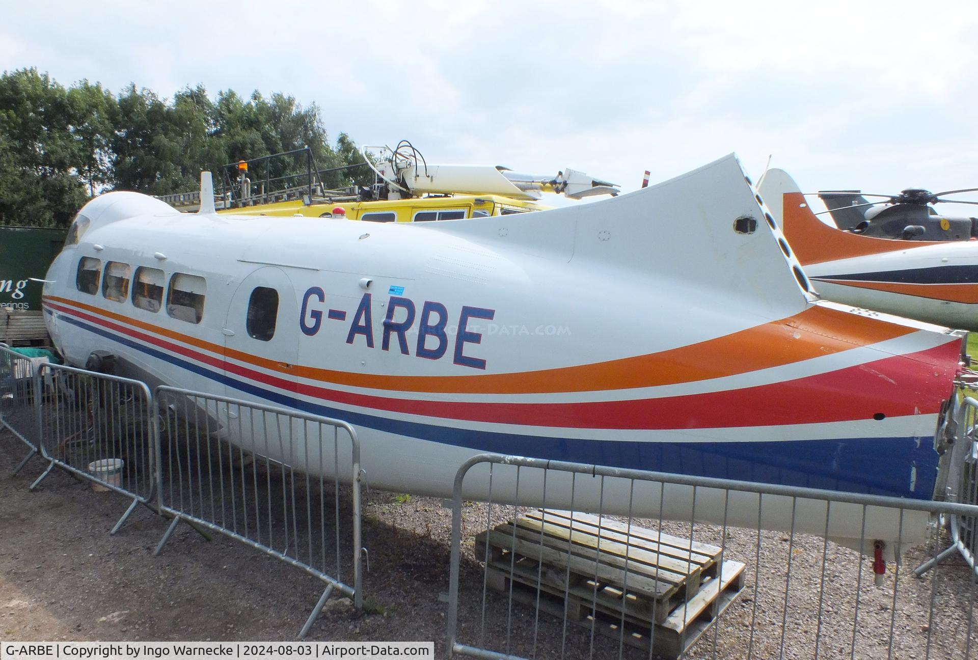 G-ARBE, 1966 De Havilland DH-104 Dove 8 C/N 04517, De Havilland D.H.104 Dove 8 (wings/tail dismounted) at the East Midlands Aeropark, Castle Donington