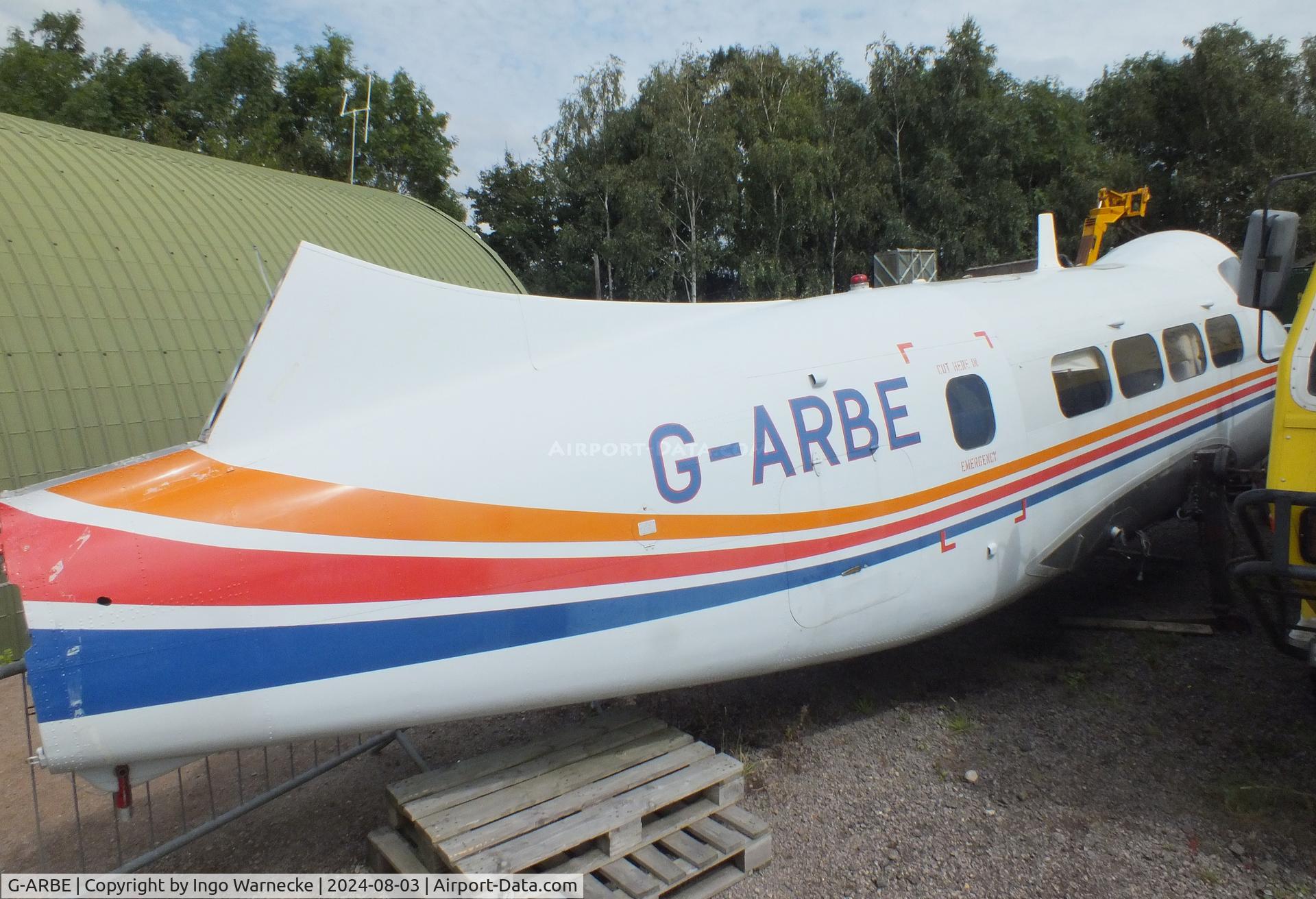 G-ARBE, 1966 De Havilland DH-104 Dove 8 C/N 04517, De Havilland D.H.104 Dove 8 (wings/tail dismounted) at the East Midlands Aeropark, Castle Donington