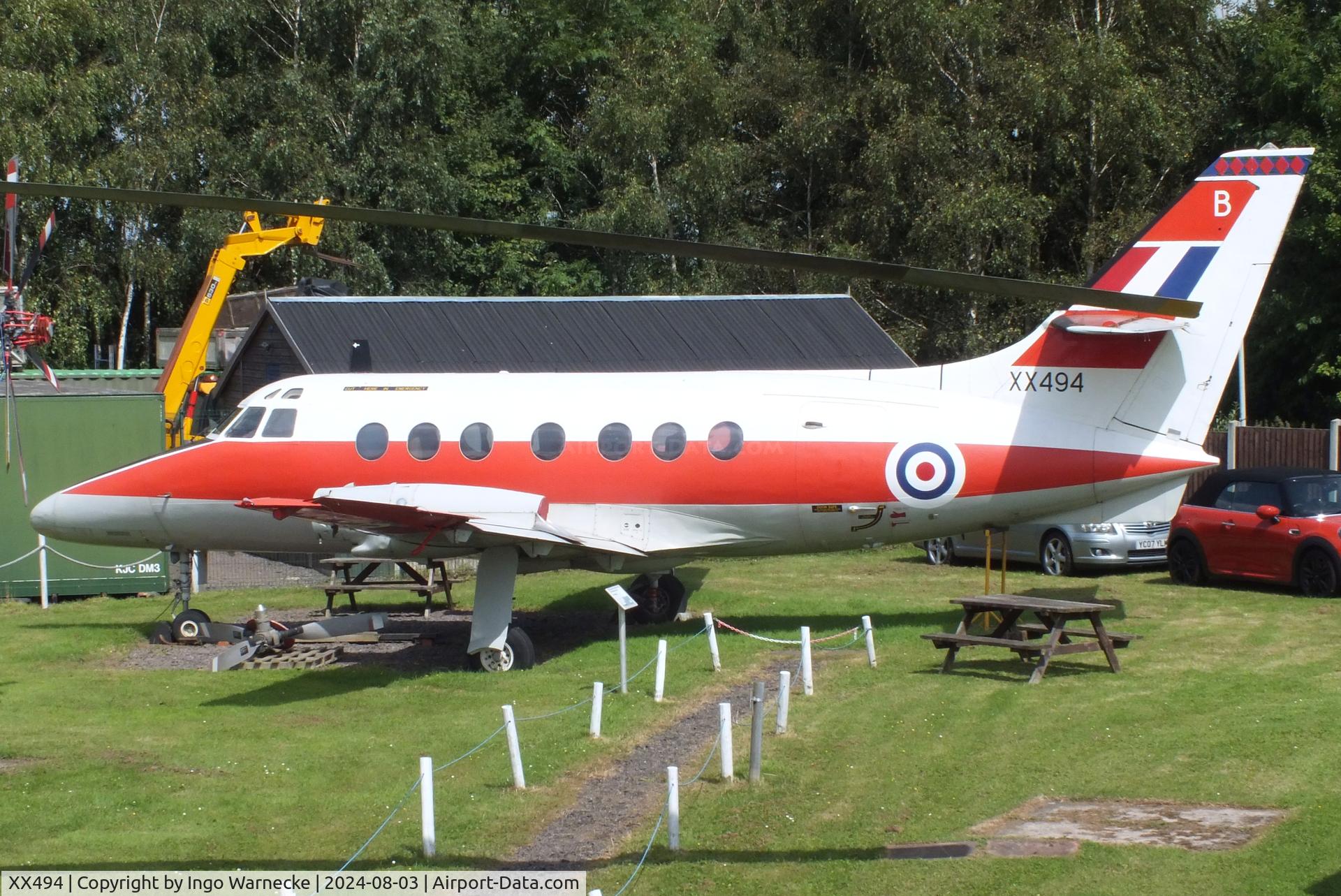 XX494, 1975 Scottish Aviation HP-137 Jetstream T.1 C/N 422, Handley Page (Scottish Aviation) HP.137 Jetstream T1 (minus engines/props) at the East Midlands Aeropark, Castle Donington