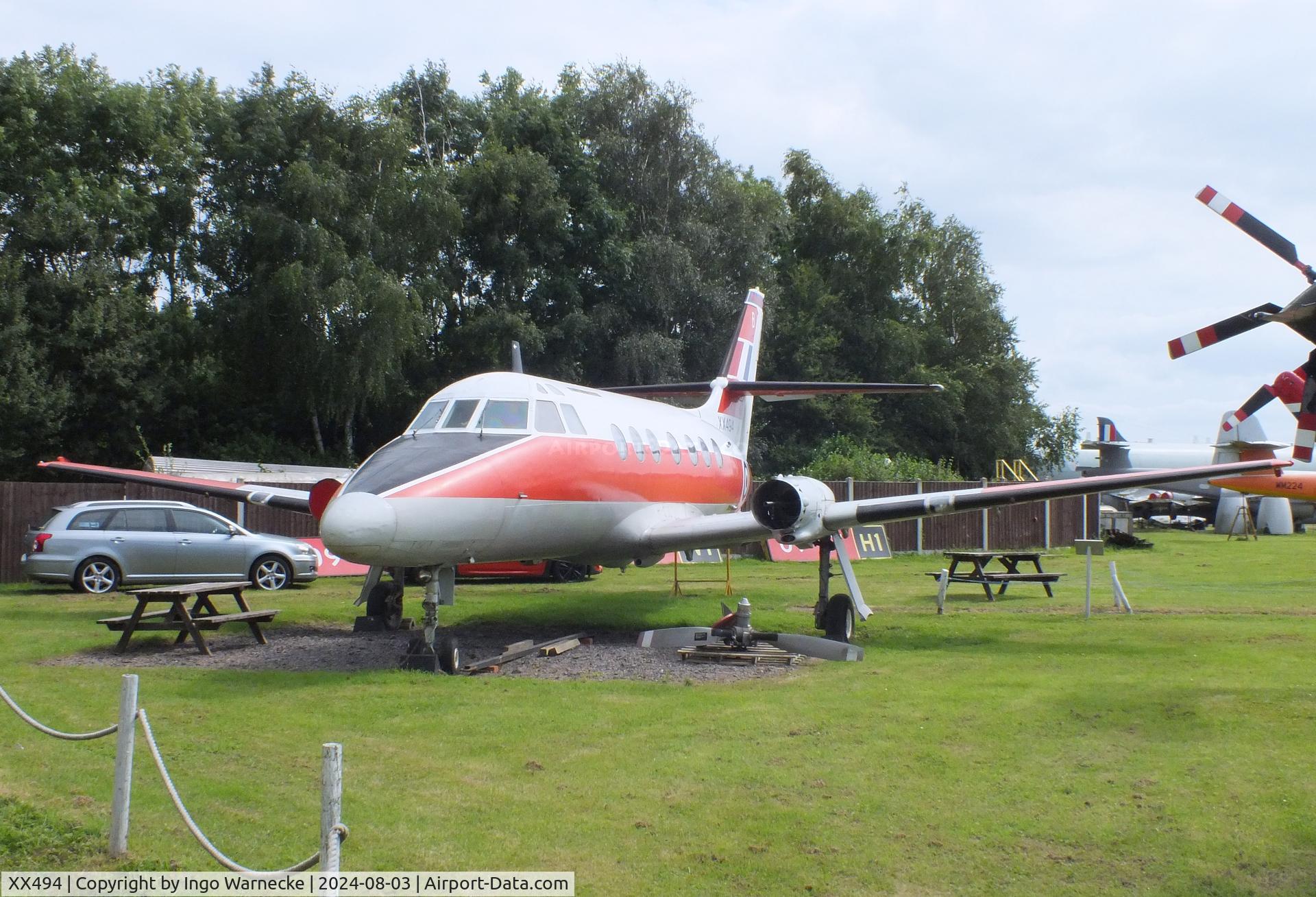 XX494, 1975 Scottish Aviation HP-137 Jetstream T.1 C/N 422, Handley Page (Scottish Aviation) HP.137 Jetstream T1 (minus engines/props) at the East Midlands Aeropark, Castle Donington