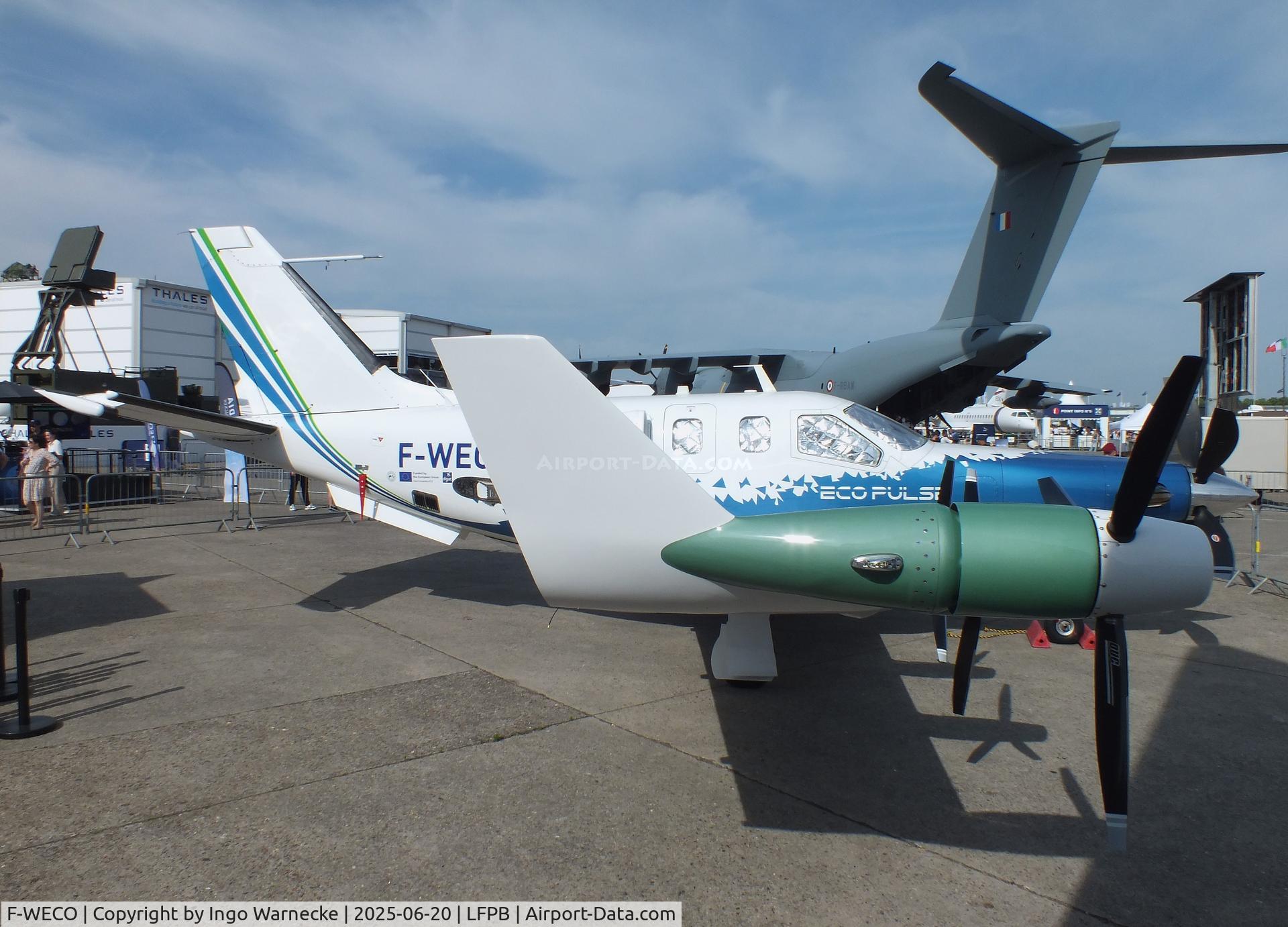 F-WECO, 2022 Daher/Safran/Airbus TBM EcoPulse C/N not found_F-WECO, Daher/Safran/Airbus TBM EcoPulse demonstrator with 1 turboprop and 6 Safran ENGINeUS electric motors at the Aerosalon 2025, Paris