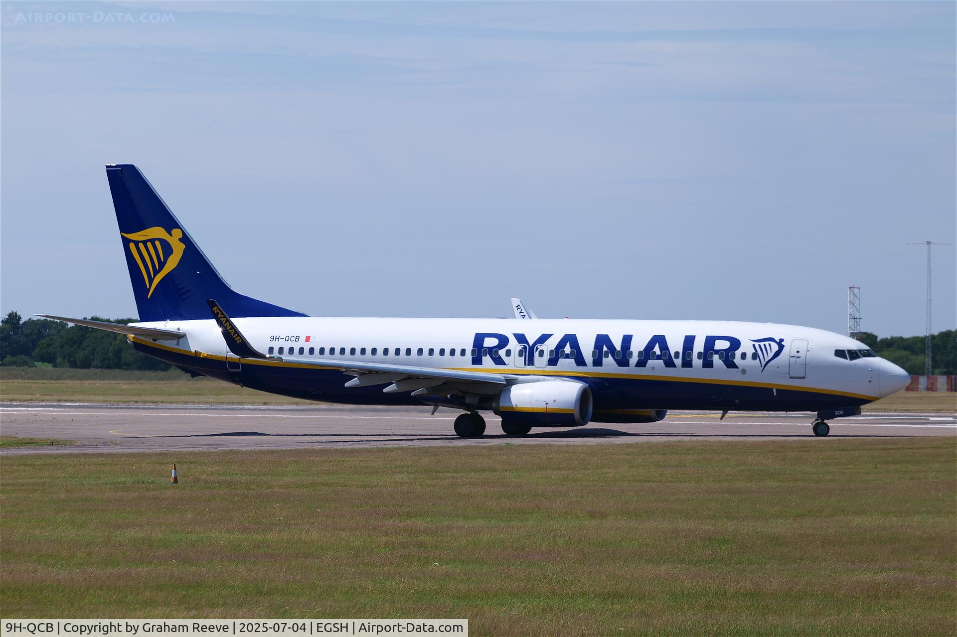 9H-QCB, 2016 Boeing 737-8AS C/N 44723, Departing from Norwich.