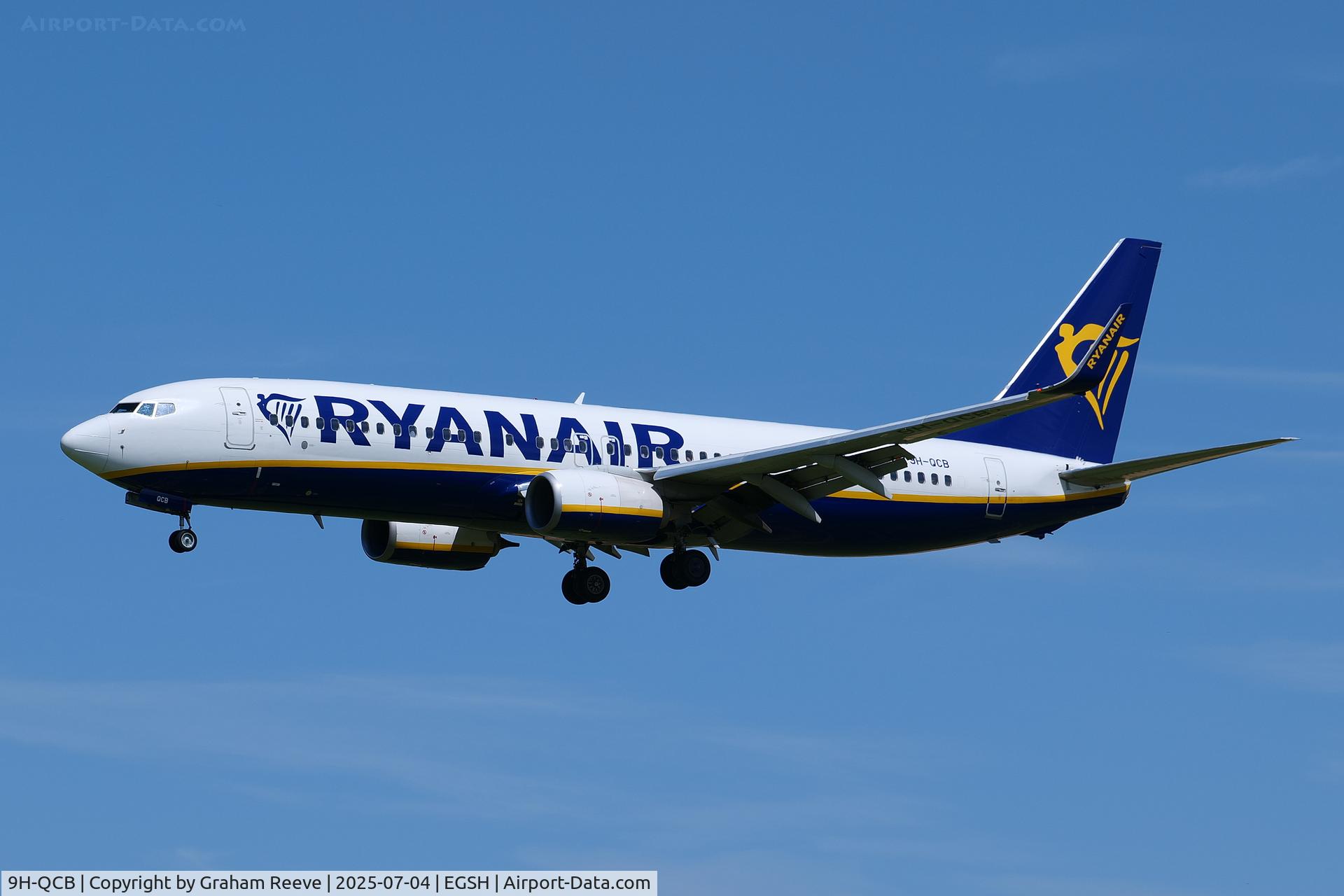 9H-QCB, 2016 Boeing 737-8AS C/N 44723, Landing at Norwich.